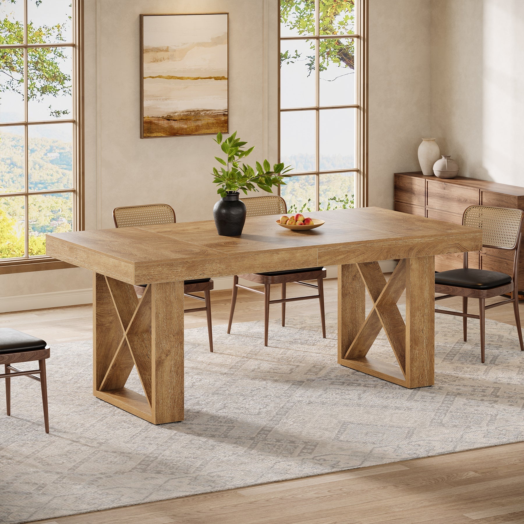 Tribesigns Table à manger de 160 cm pour 4 à 6 personnes, Style maison de campagne, aspect bois massif