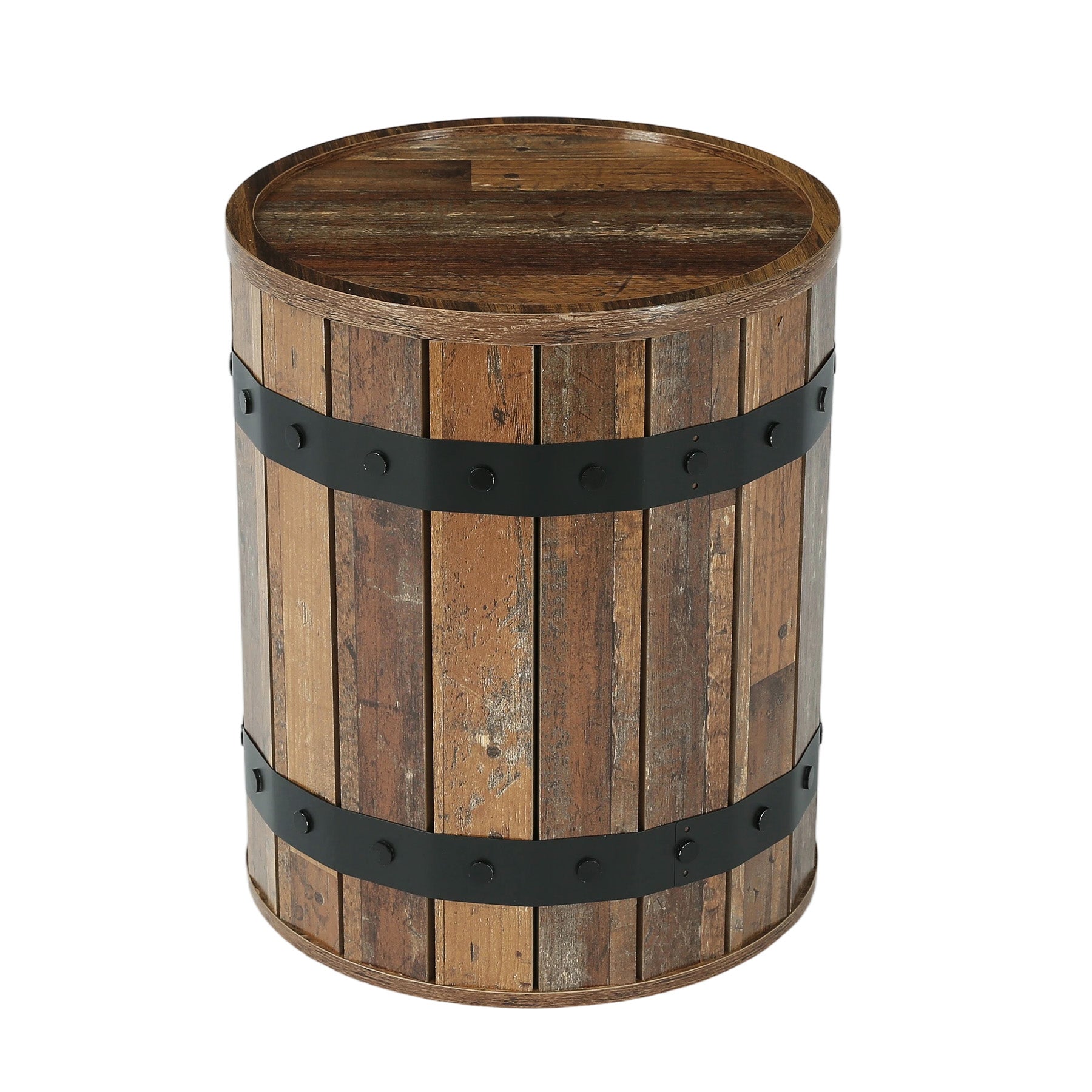 Tribesigns Table d’Appoint Ronde Forme Tonneau avec Rangement, Ø 50 cm, pour Salon et Chambre