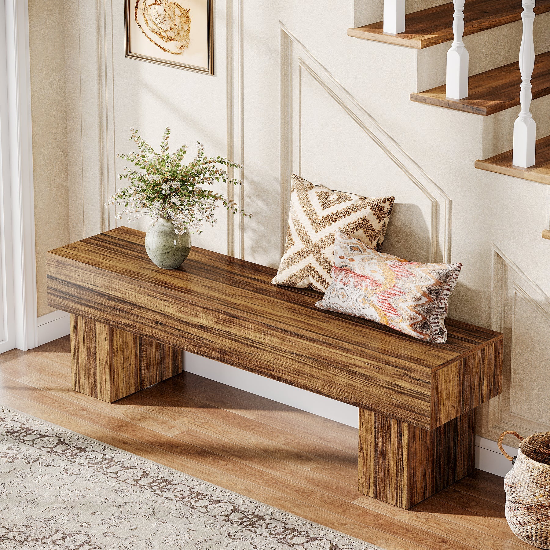 Tribesigns Banc de chambre extra long de 160 cm, Banc de ferme en bois pour chambre à coucher