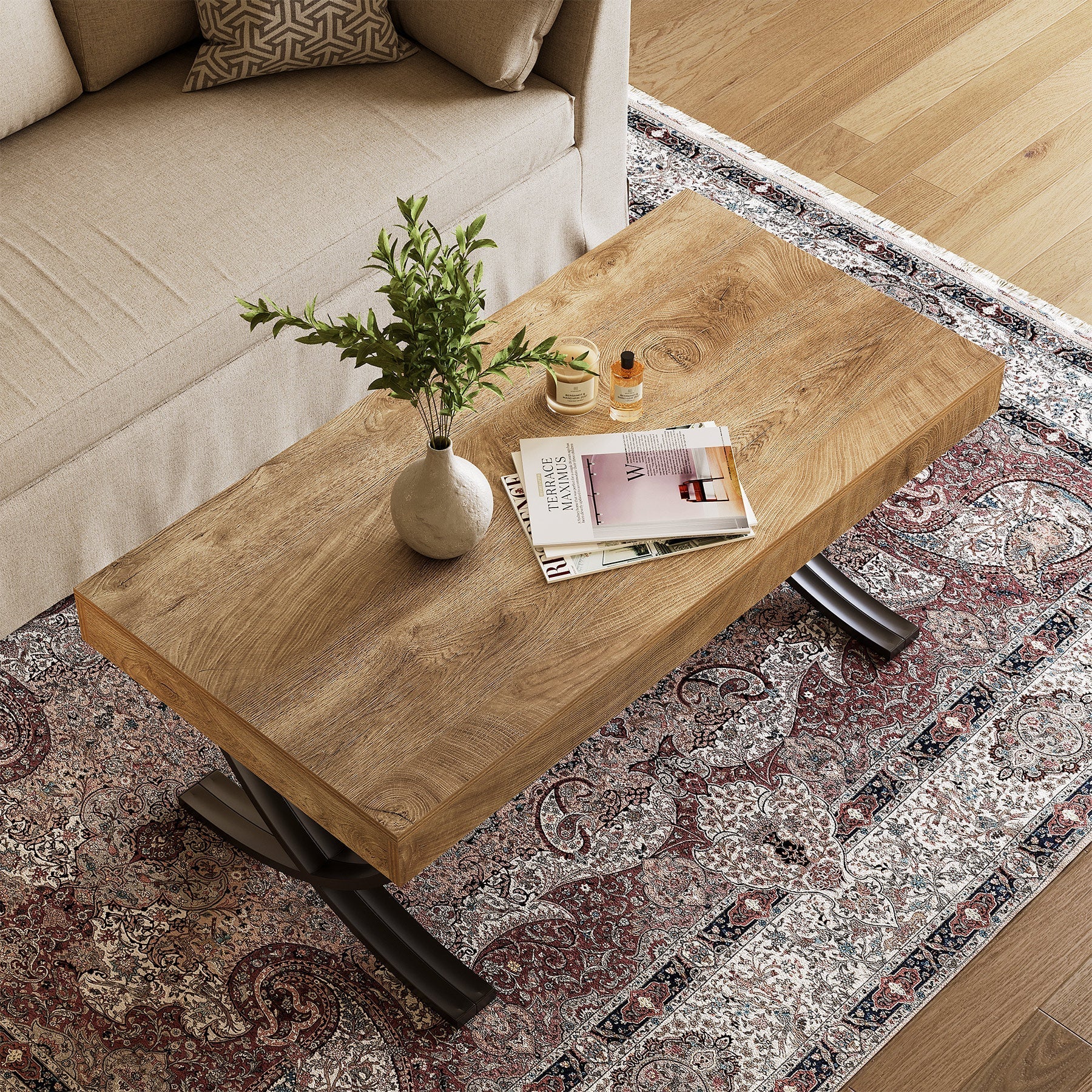Tribesigns Table basse rectangulaire, 120 cm Table de salon style industriel avec structure en métal