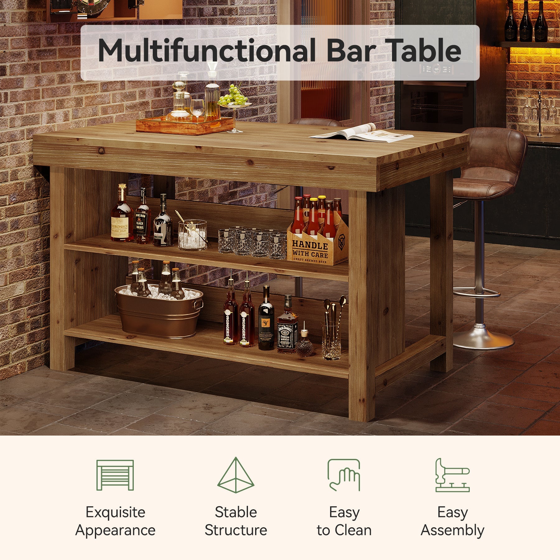 Tribesigns Table de Bar 140 cm, Table à Manger Rectangulaire à 3 Niveaux
