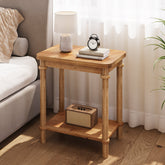 Tribesigns Table d’Appoint Country en Bois Massif à 2 Niveaux, 60 x 40 x 65 cm, Angles Arrondis 3