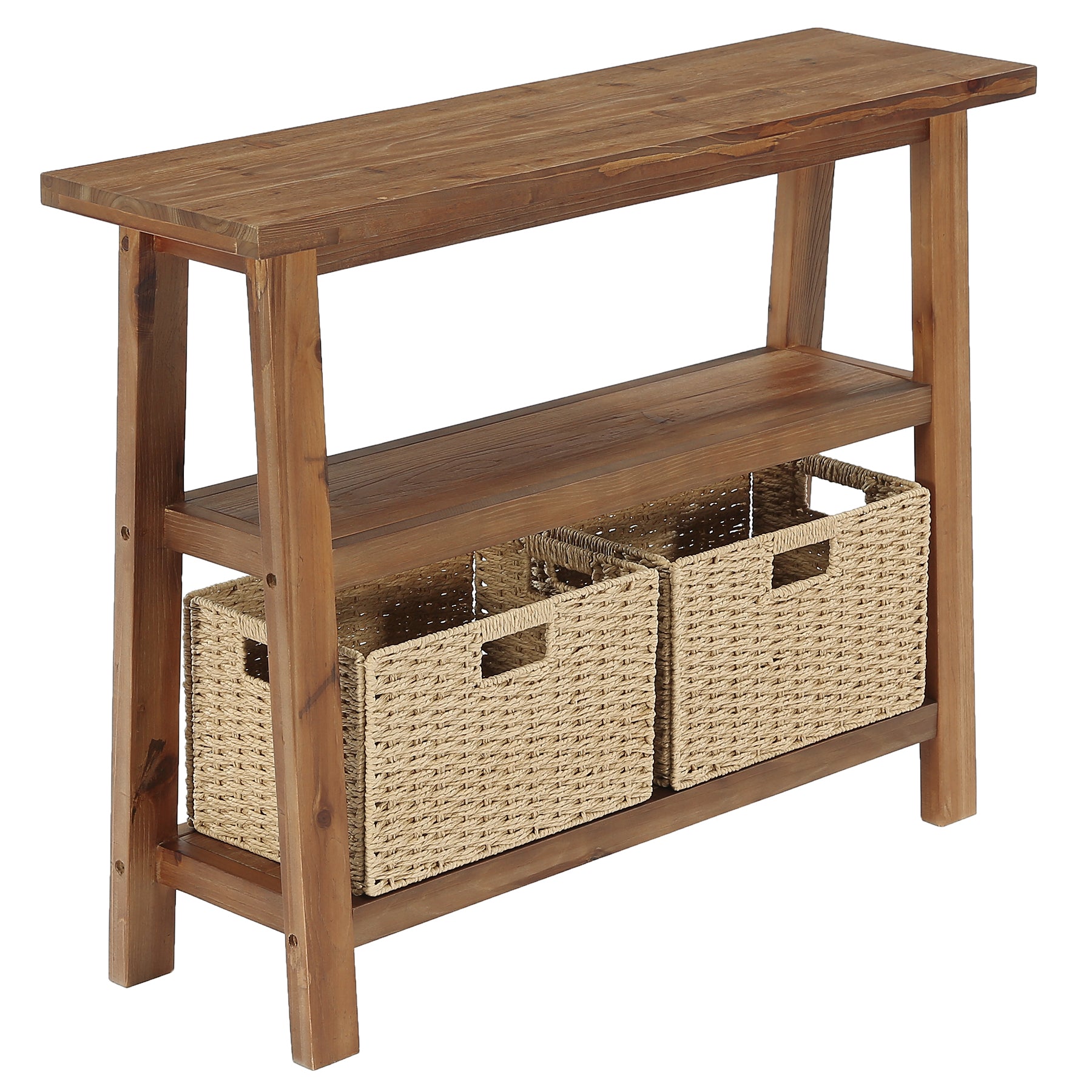 Tribesigns Console en Bois Massif 105 cm avec 2 Paniers et Étagère