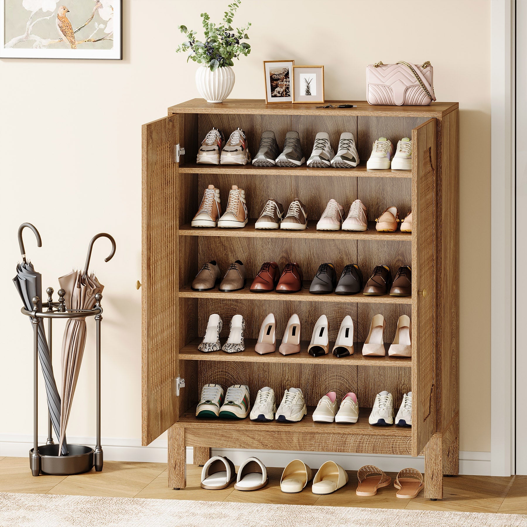 Tribesigns Schoenenkast met 6 Niveaus met Deuren, Houten Schoenenorganizer