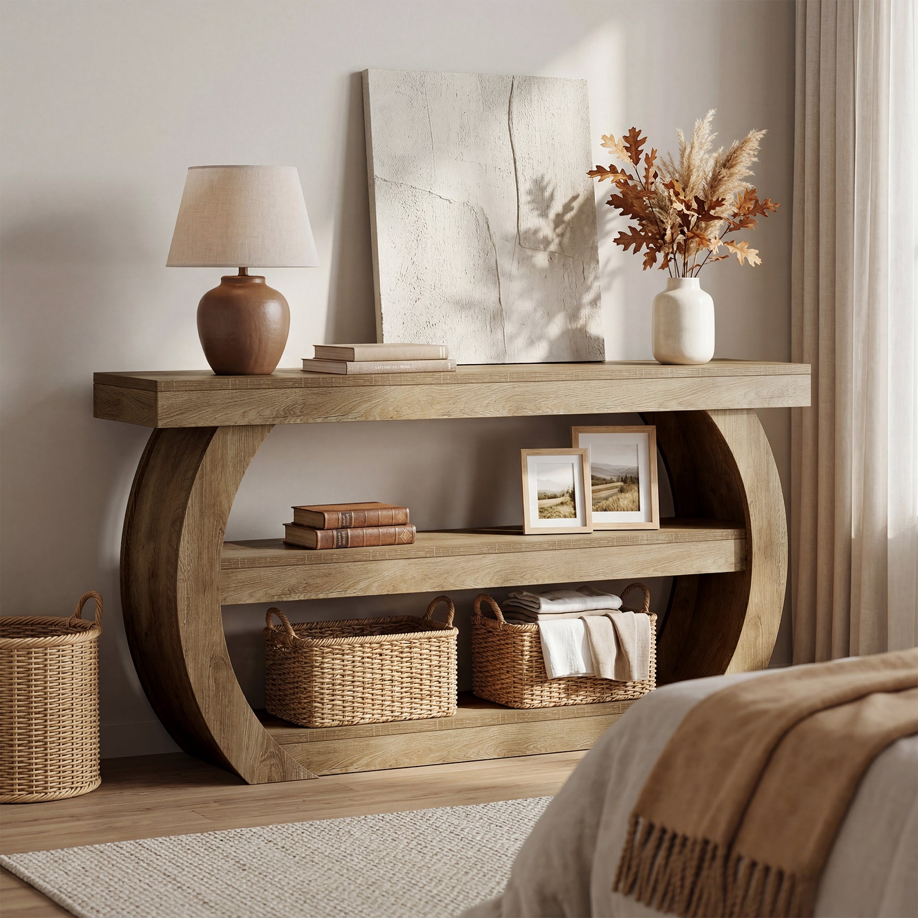Tribesigns Console de 160 cm, table rectangulaire à 3 niveaux derrière canapé pour entrée
