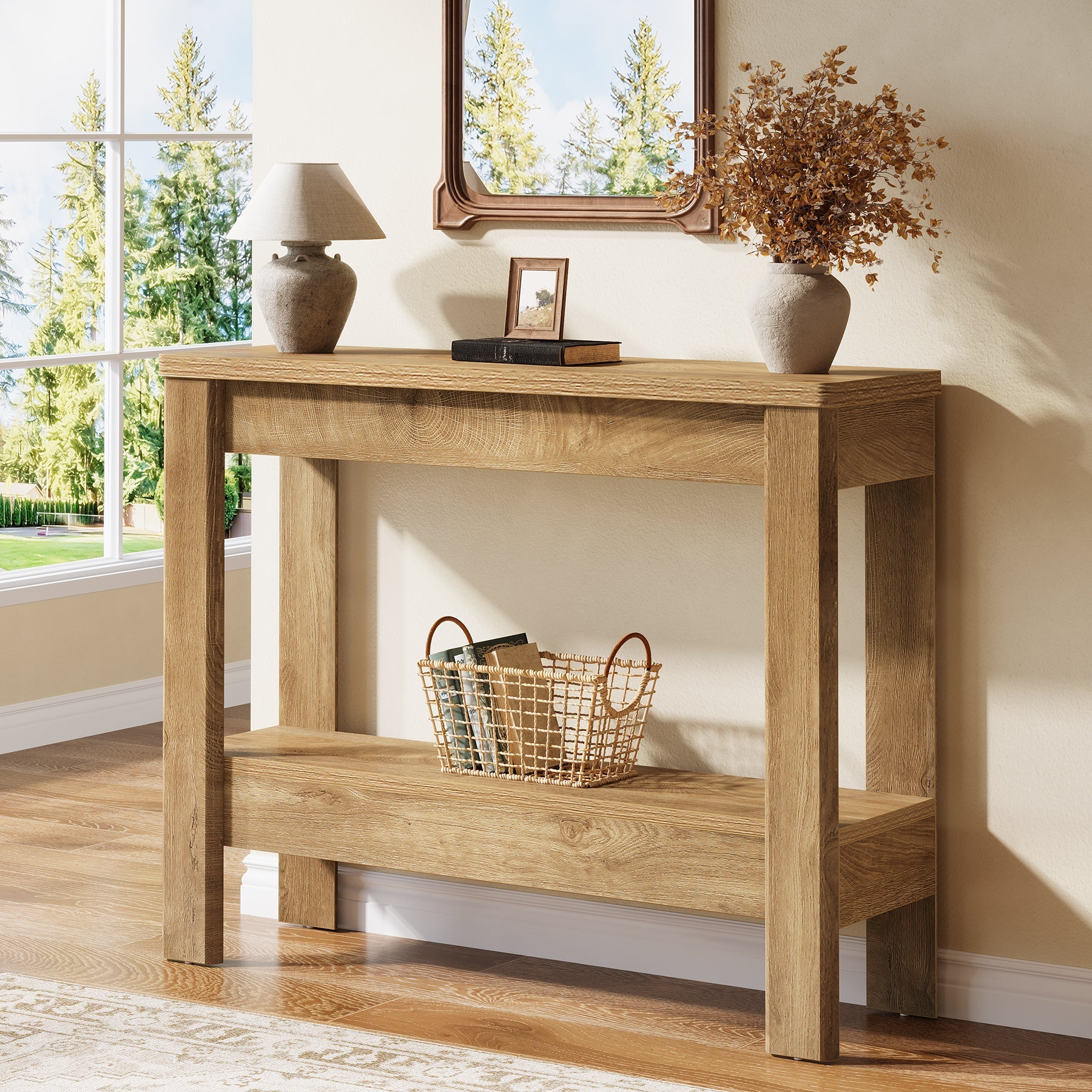 Tribesigns Console Rustique 105 x 30 x 80 cm avec Rangements Ouverts, Table Étroite pour Entrée et Salon