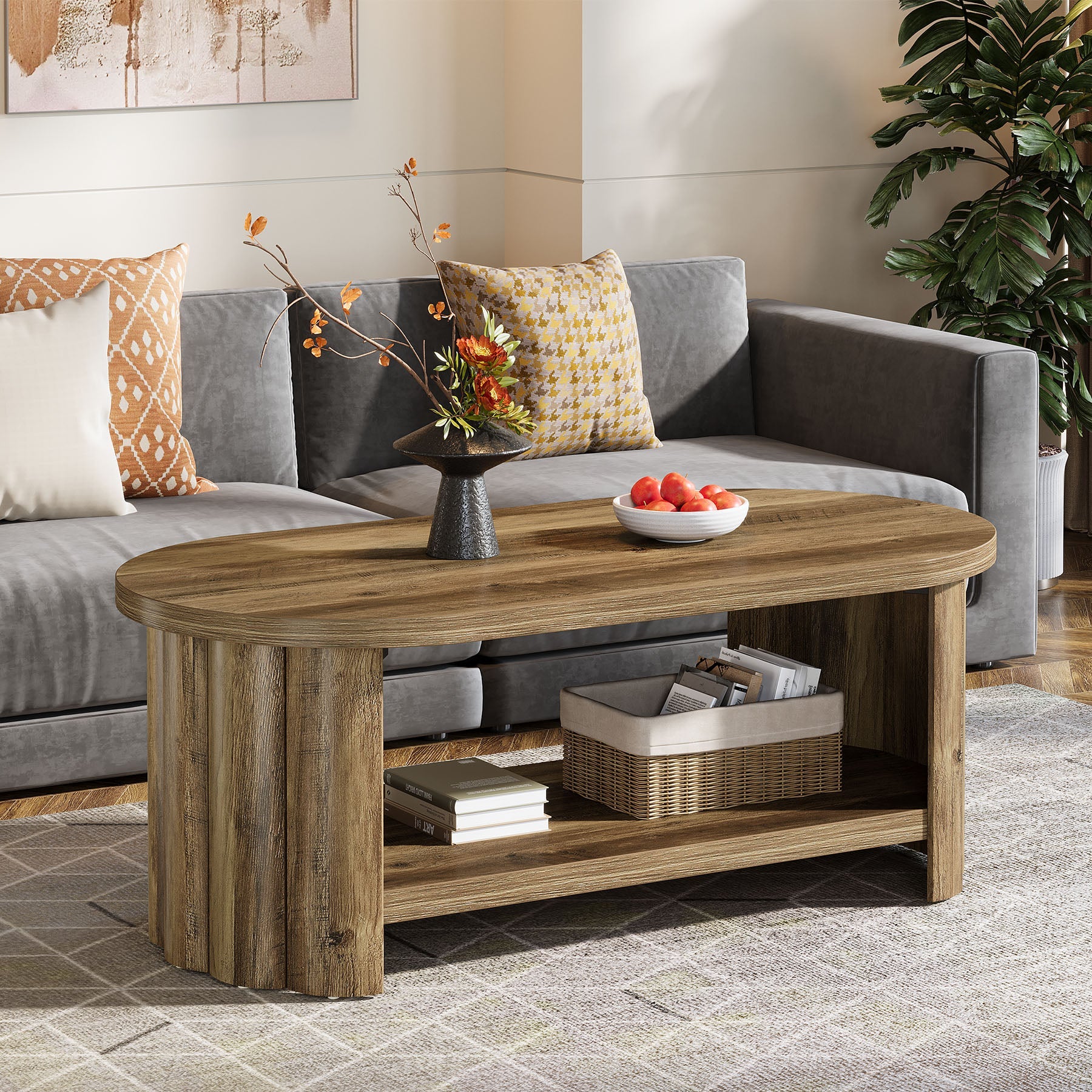 Tribesigns Table Basse Ovale 120 cm avec Rangement pour Salon