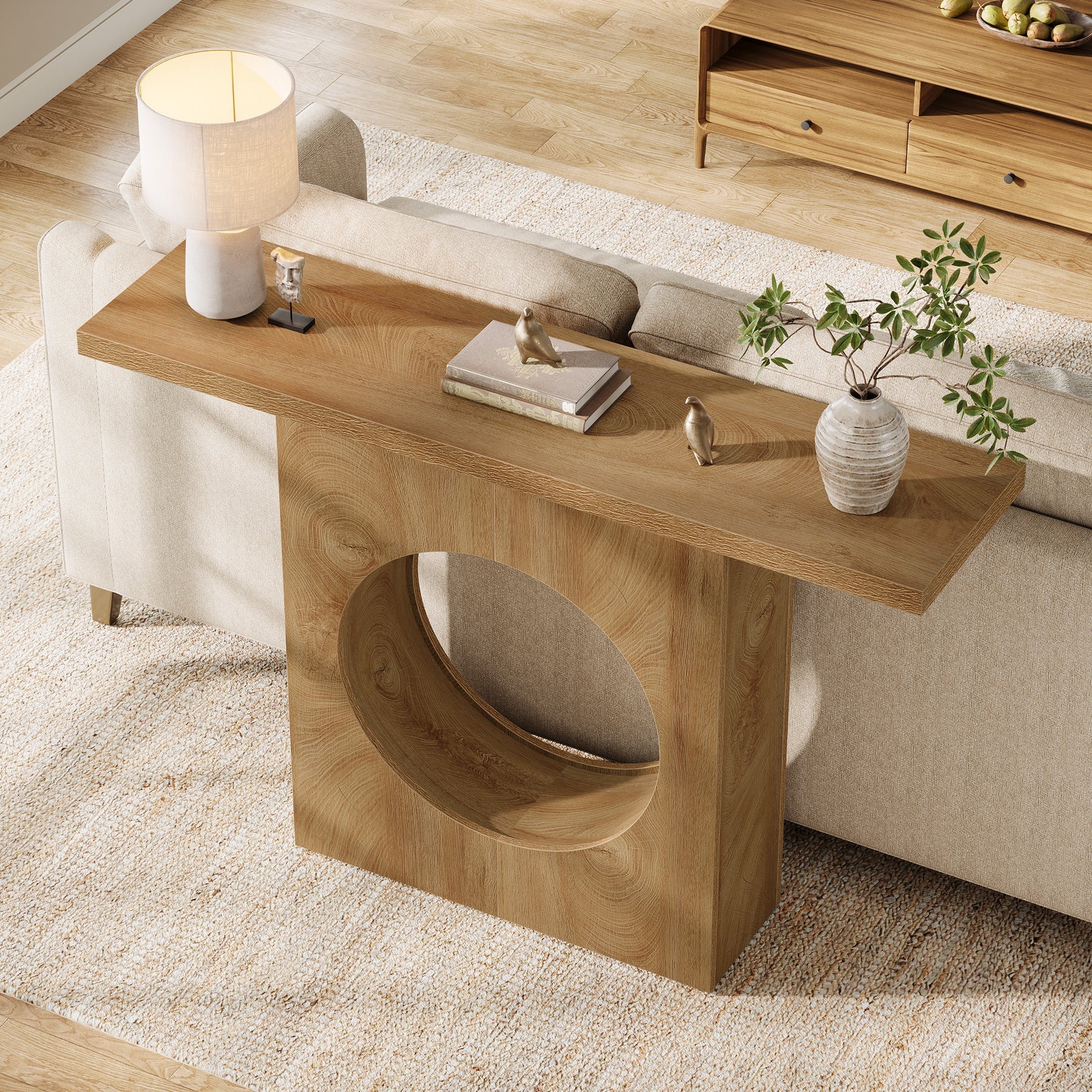 Tribesigns Console rustique de 105 cm avec design ajouré rond, Table d'entrée étroite pour salon