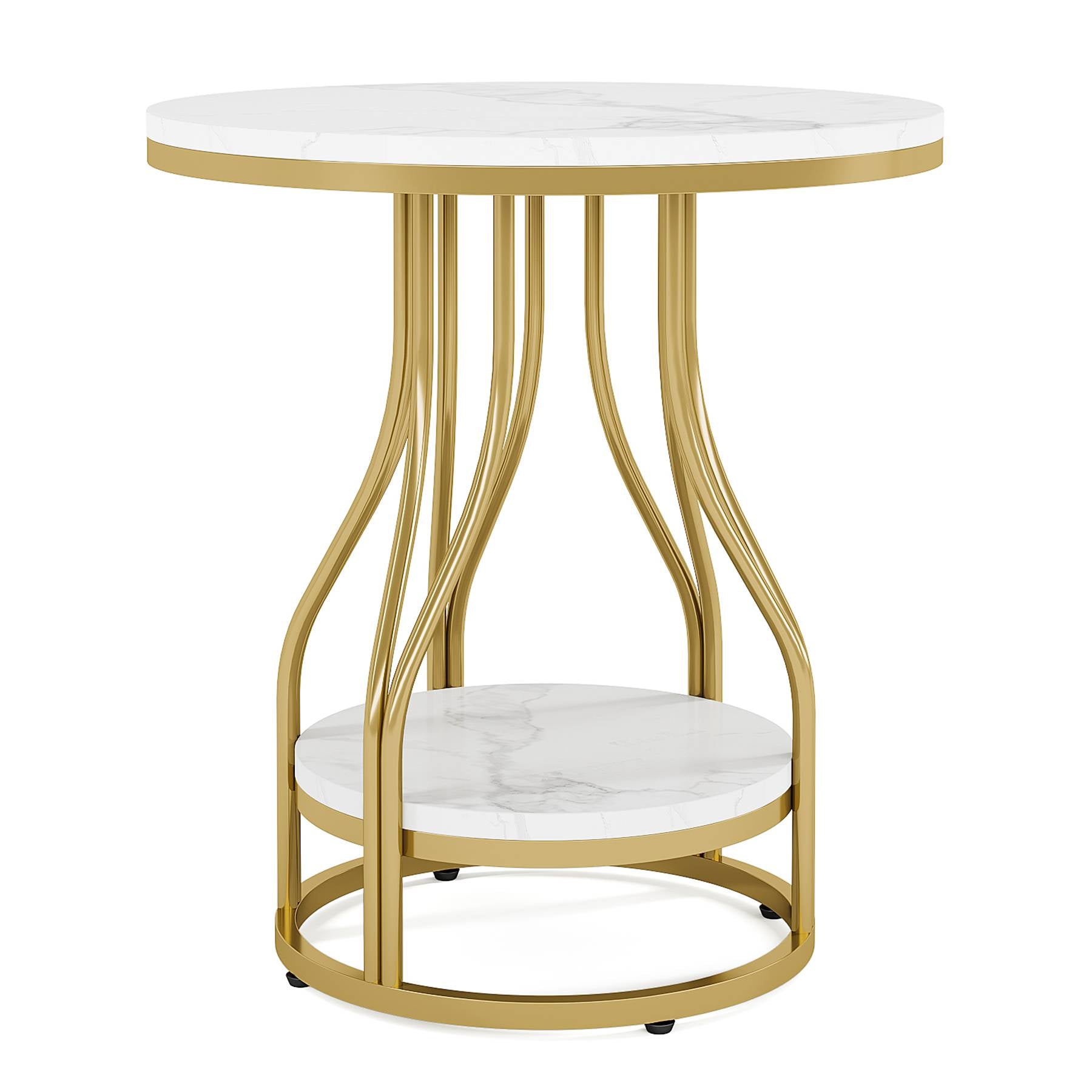 Tribesigns Table d'appoint Ronde en or blanc à 2 niveaux, Table de chevet moderne