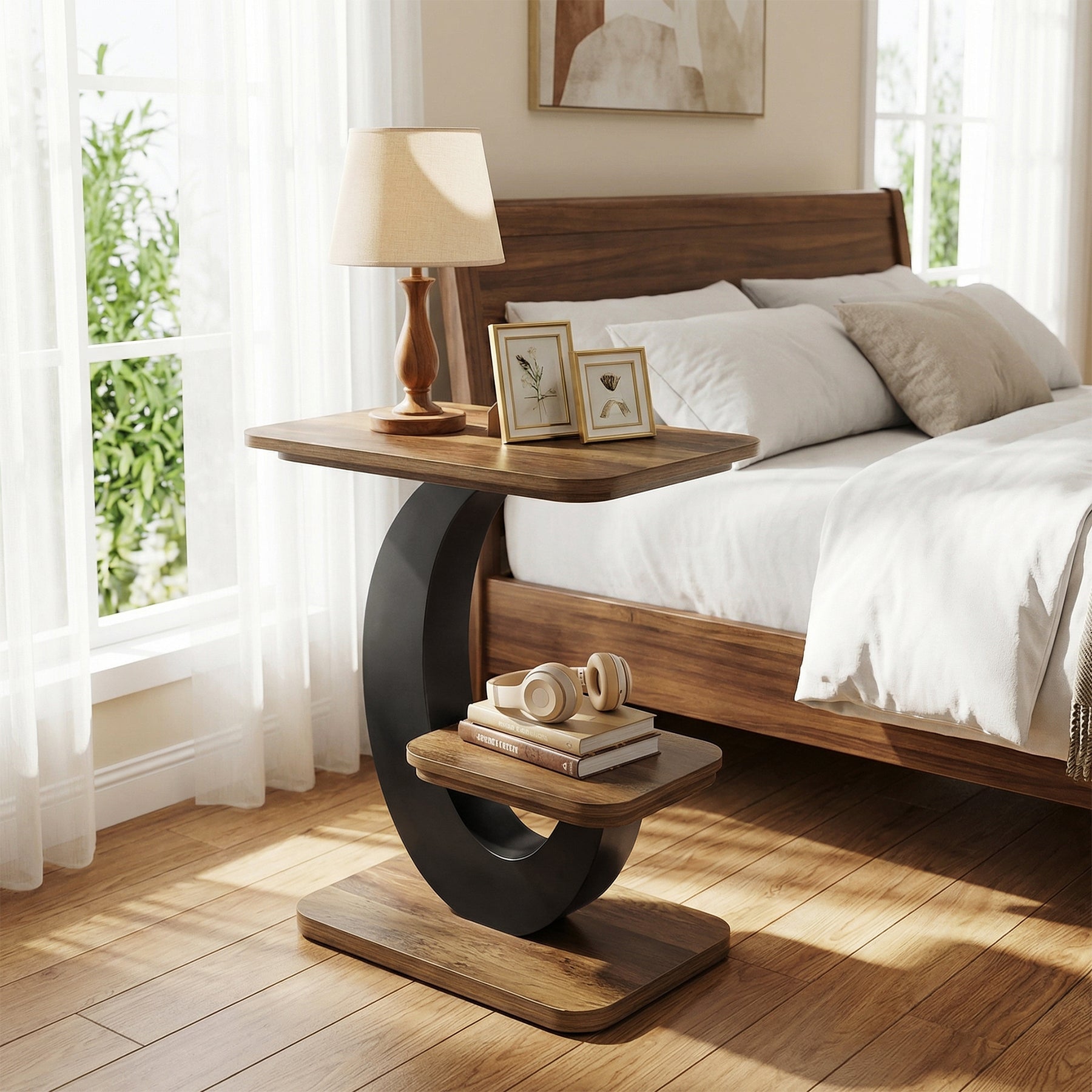 Tribesigns Table d'appoint étroite de 60 cm à 2 niveaux, Style industriel en bois idéale pour le salon et la chambre