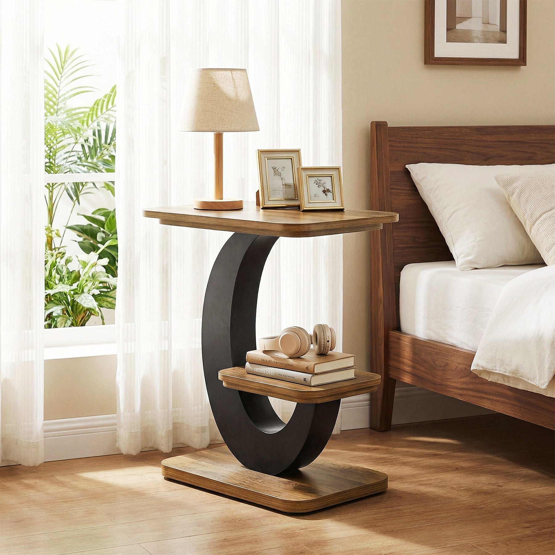 Tribesigns Table d'appoint étroite de 60 cm à 2 niveaux, Style industriel en bois idéale pour le salon et la chambre