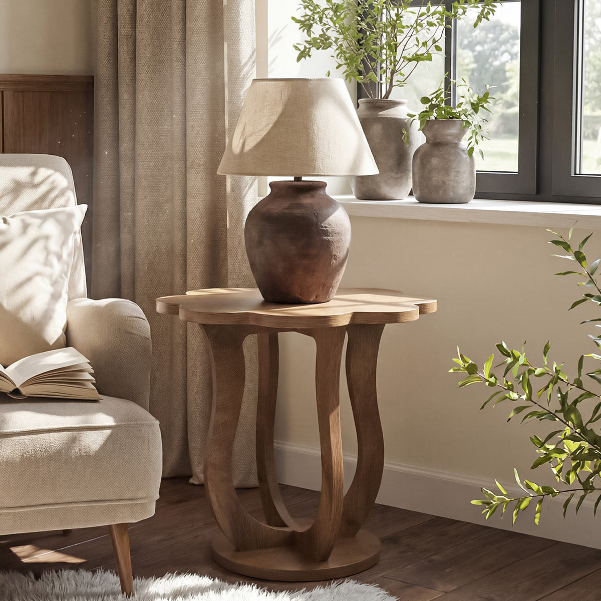 Tribesigns Table d’appoint moderne de 65 cm, plateau en forme de fleur et pied artistique