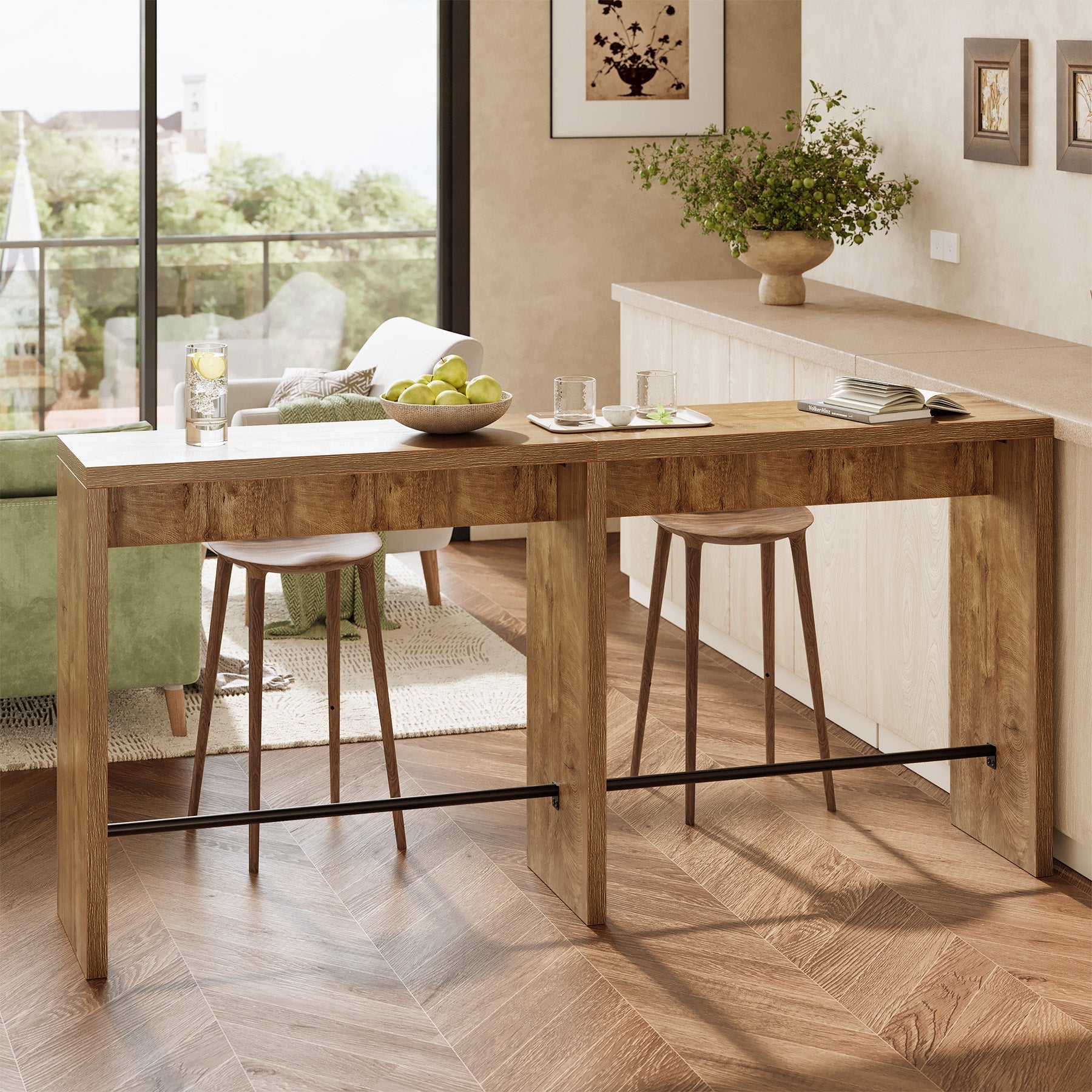 Tribesigns Table de Bar 200 cm pour 4 à 6 Personnes, Table Haute 95 cm avec Repose-Pieds Métallique pour Cuisine