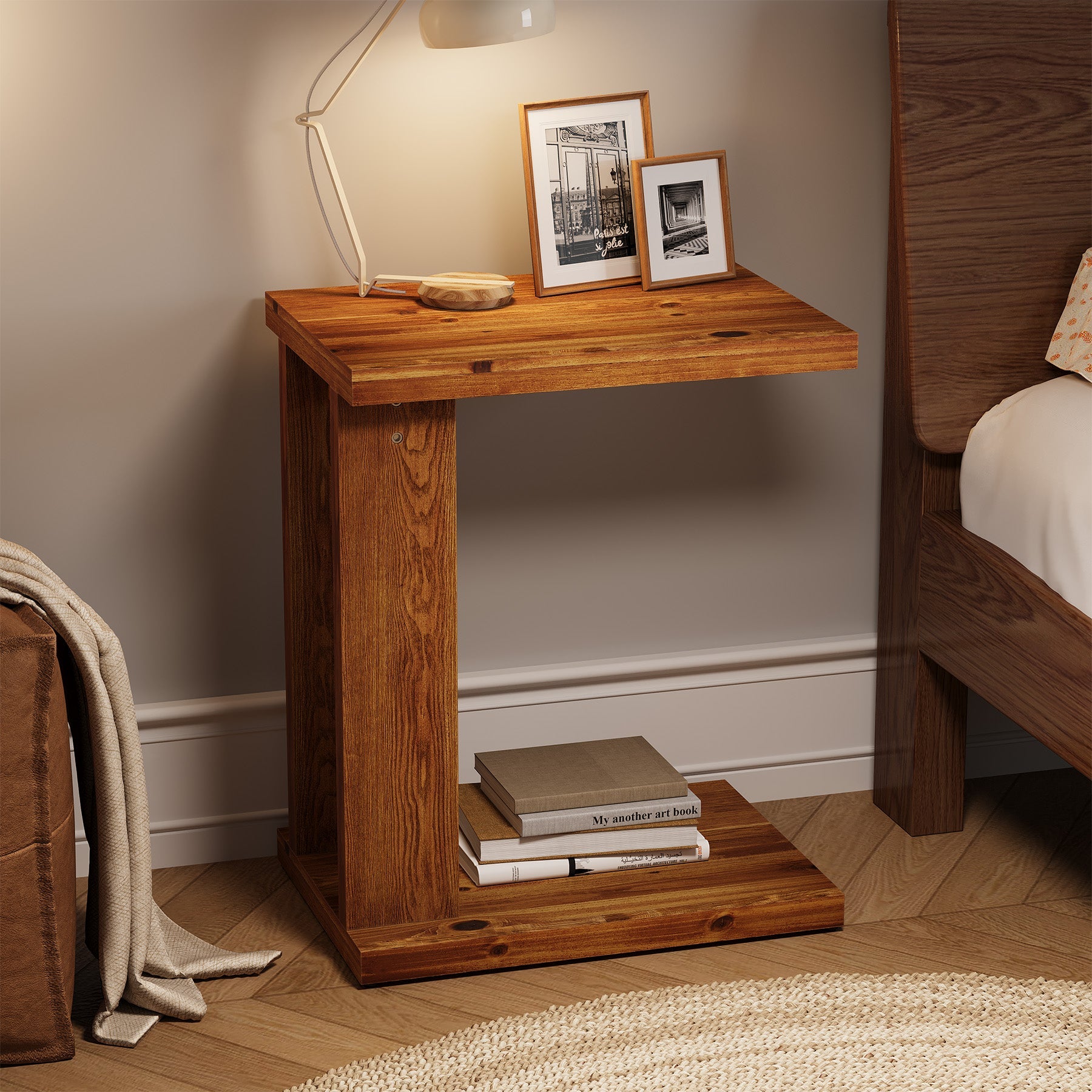 Tribesigns Table d’Appoint en C en Bois Massif, 50 x 35 x 60 cm avec 2 Niveaux, pour Salon