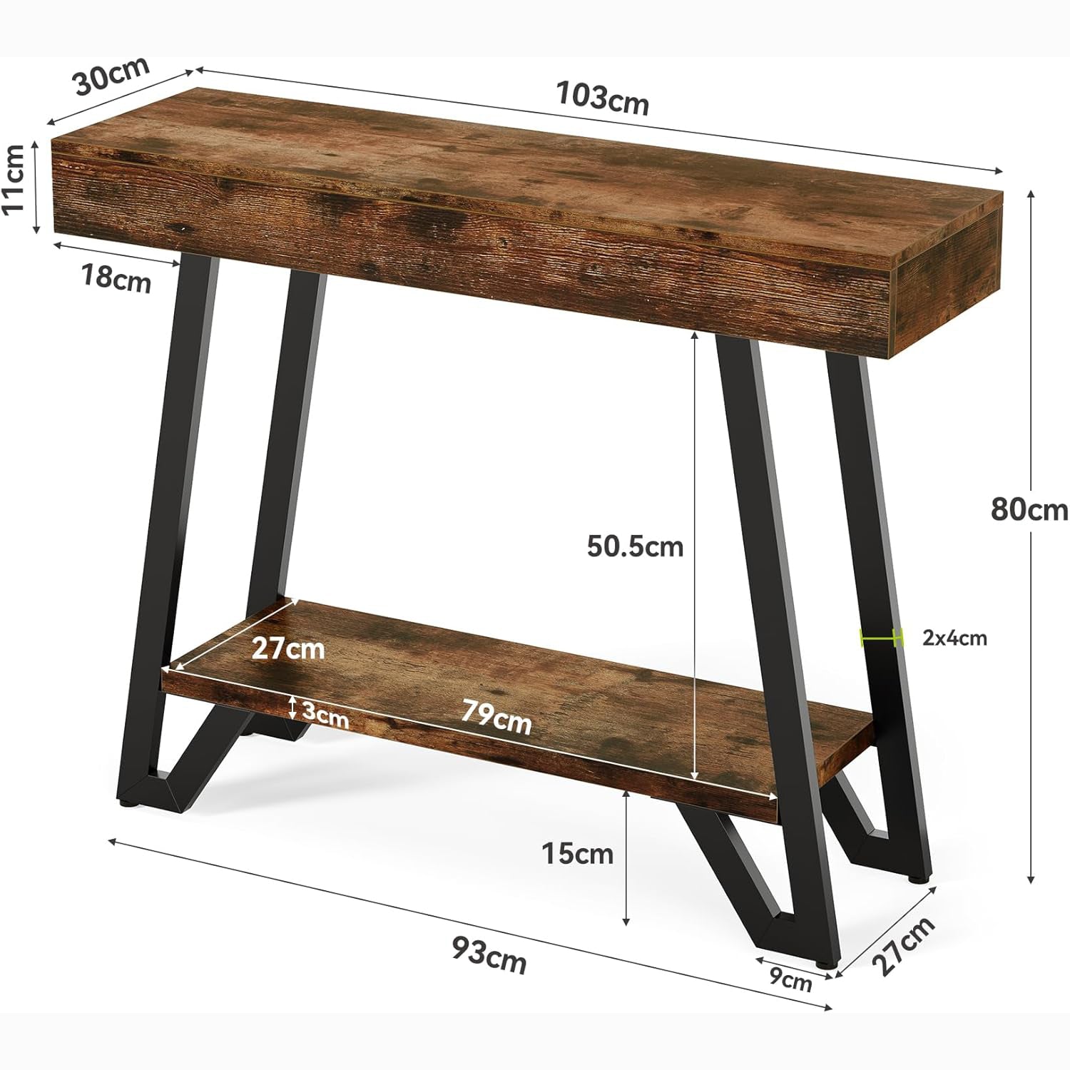 Tribesigns Console de style industriel rustique, Étagère à deux niveaux avec structure métallique pour entrée et salon