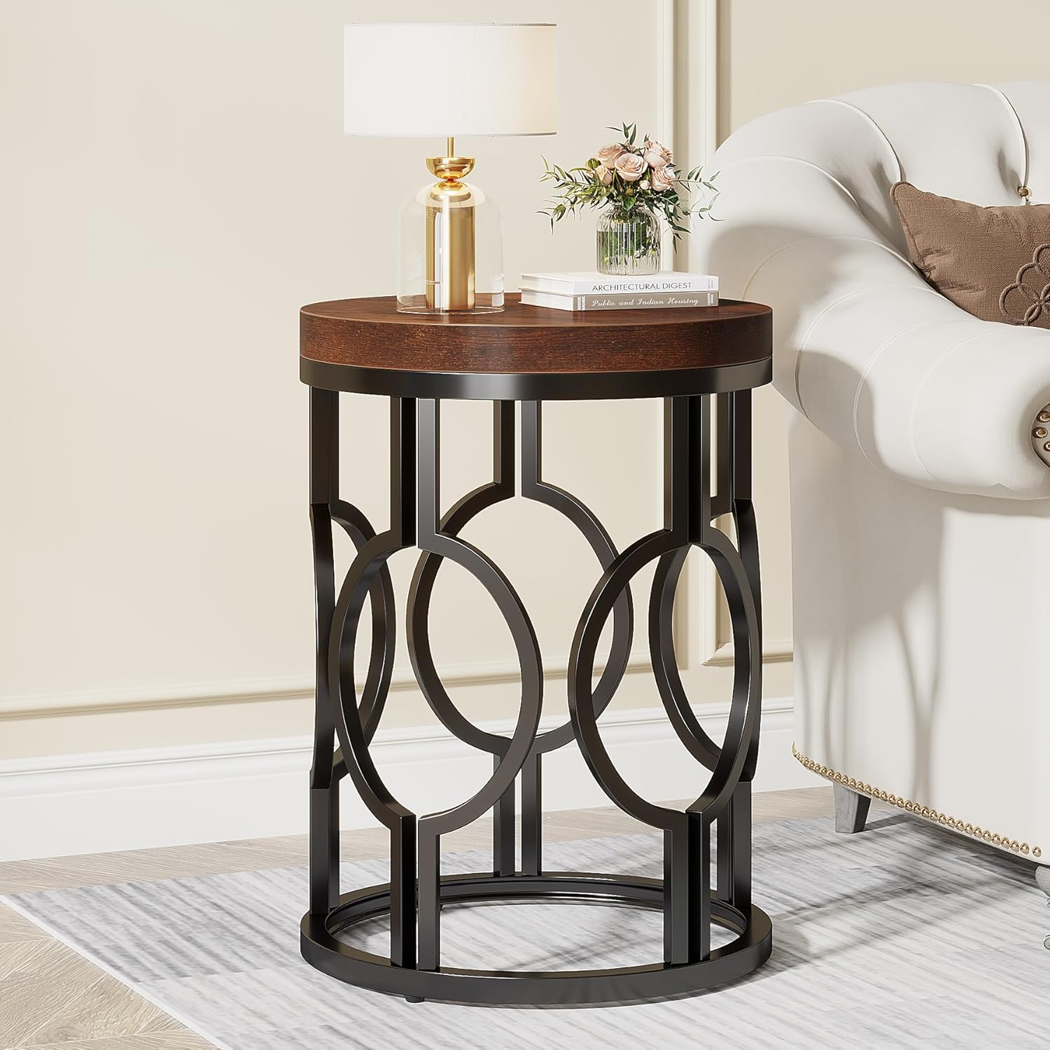 Tribesigns Table d'appoint industrielle de 45 cm avec structure en métal pour chambre à coucher, salon