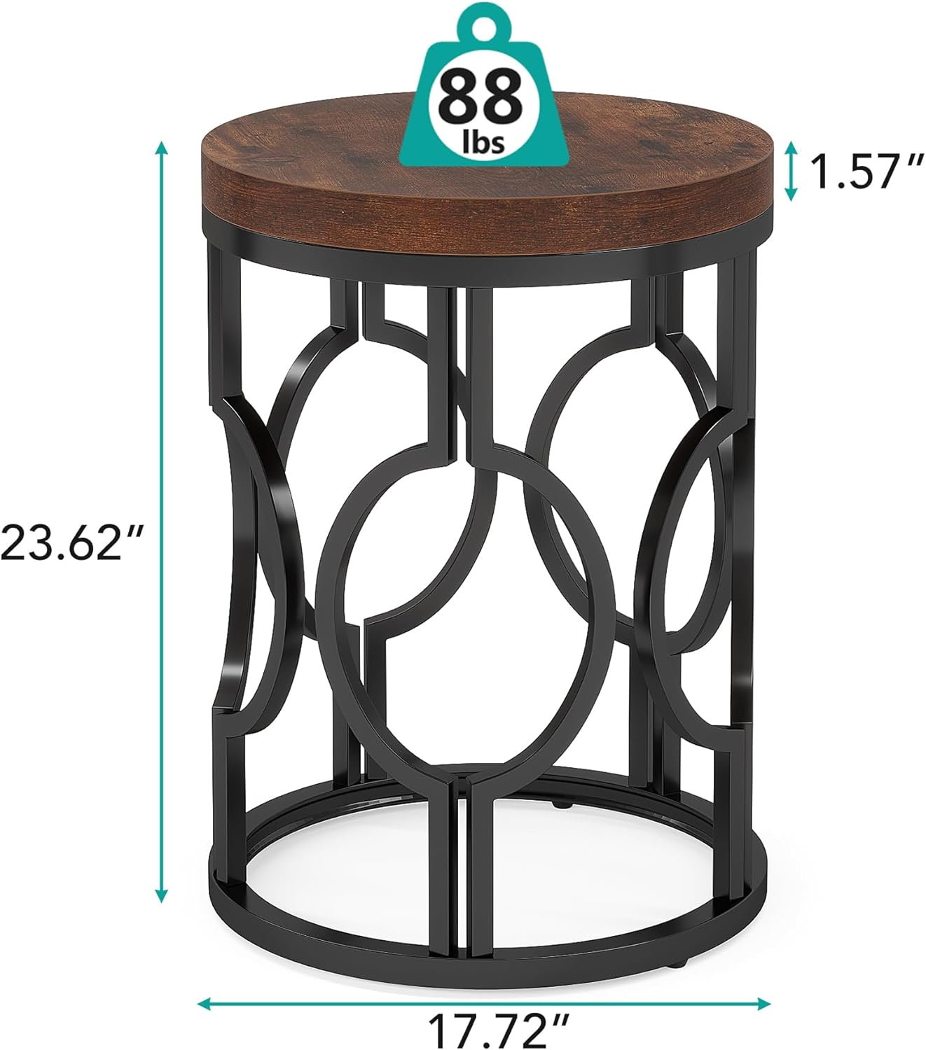 Tribesigns Table d'appoint industrielle de 45 cm avec structure en métal pour chambre à coucher, salon