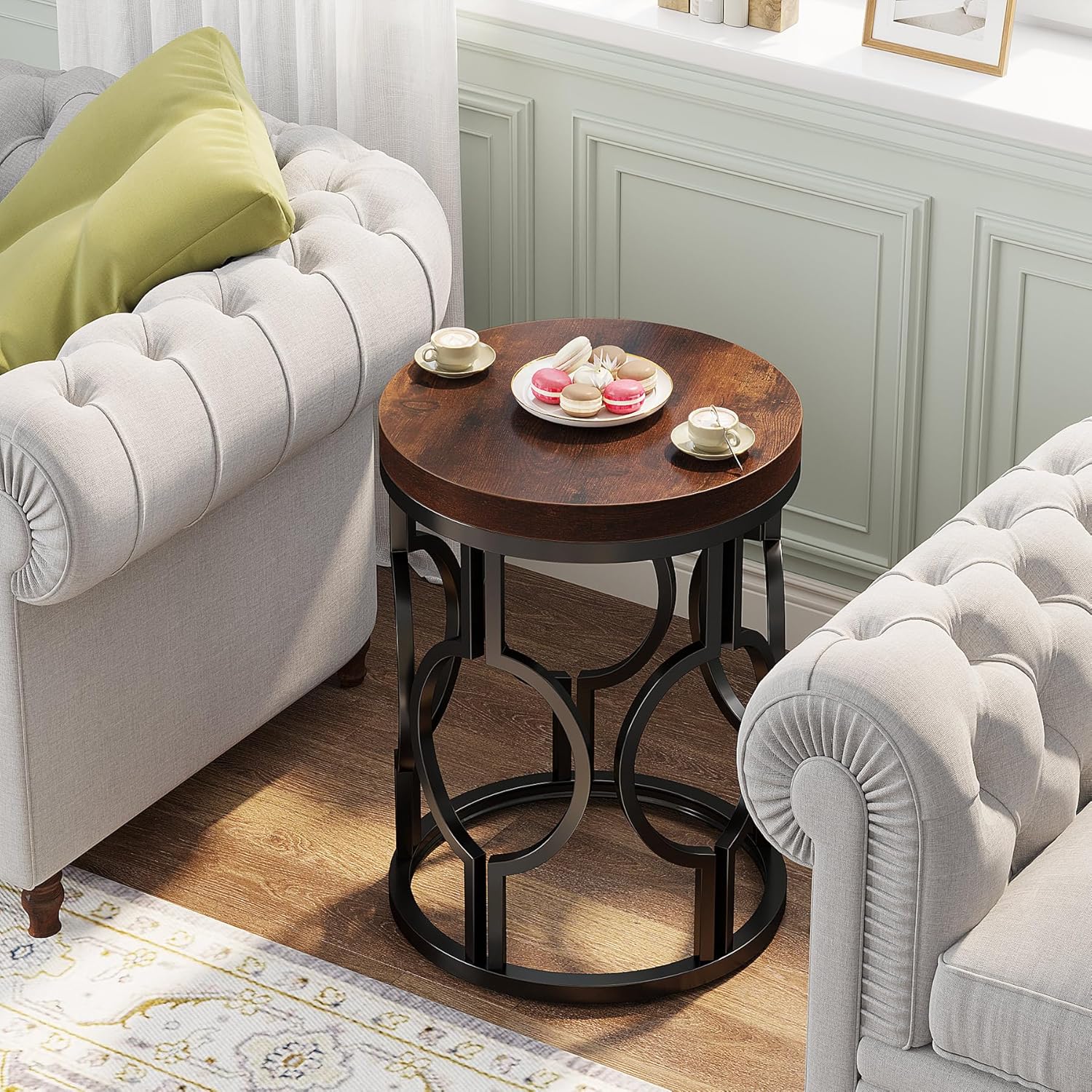 Tribesigns Table d'appoint industrielle de 45 cm avec structure en métal pour chambre à coucher, salon