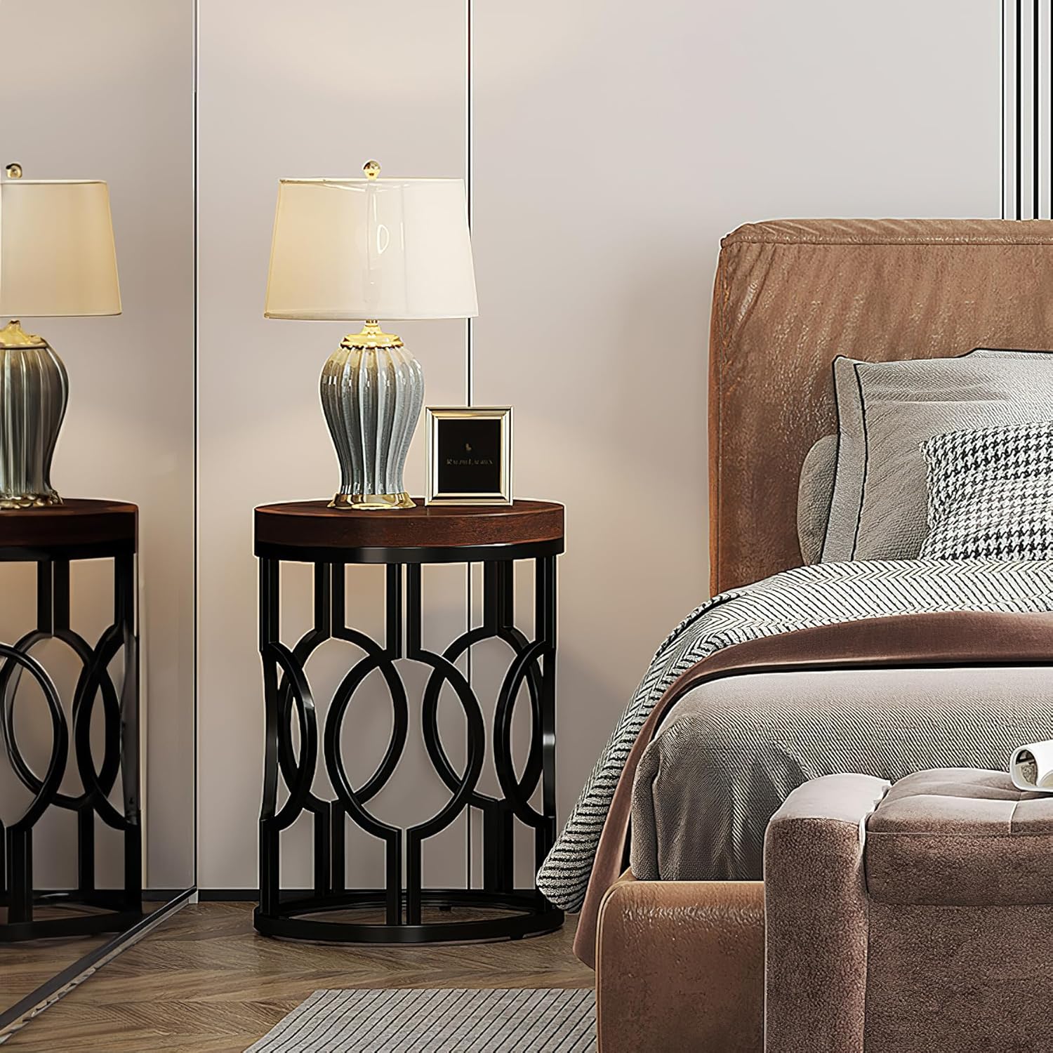 Tribesigns Table d'appoint industrielle de 45 cm avec structure en métal pour chambre à coucher, salon
