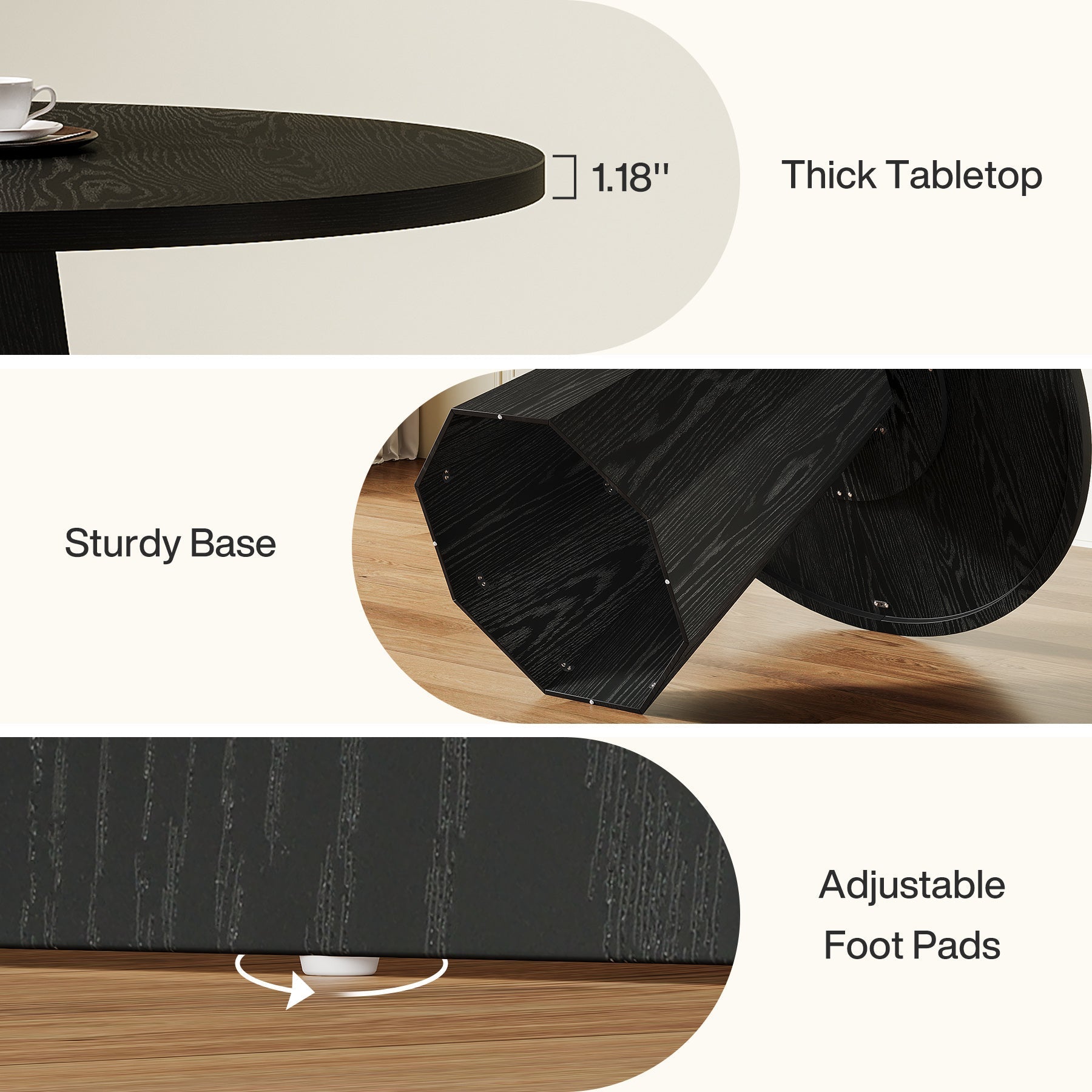 Tribesigns Table à manger ronde de 118 cm avec base robuste