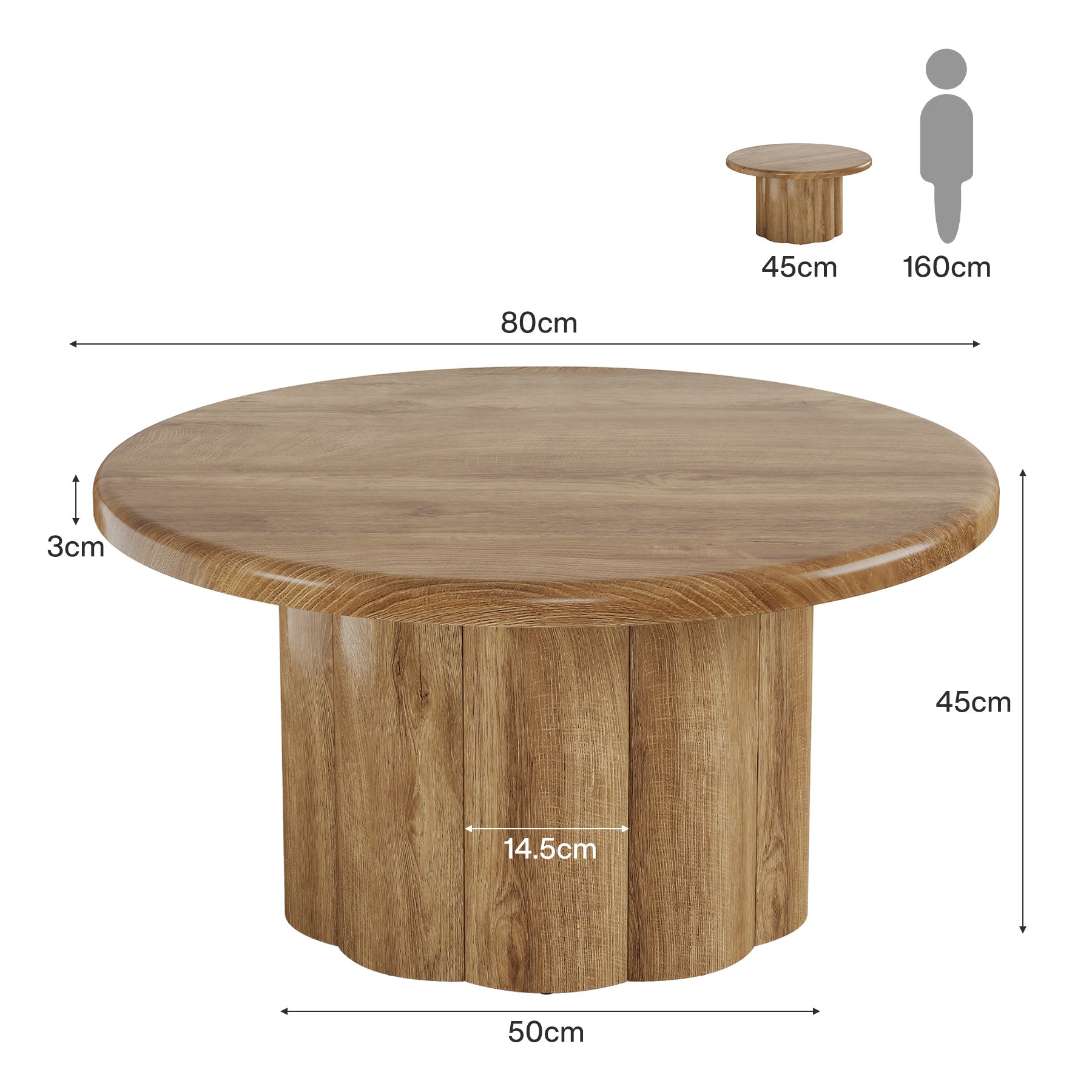 Tribesigns Ronde Salontafel 80 cm, Woonkamertafel in landelijke stijl met gegroefde basis in bruin