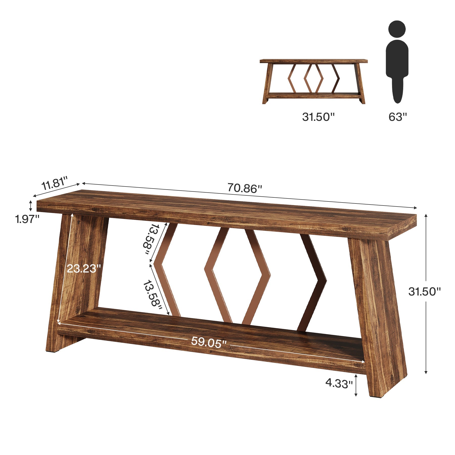 Tribesigns Console longue de 180 cm en bois à 2 niveaux avec rangement