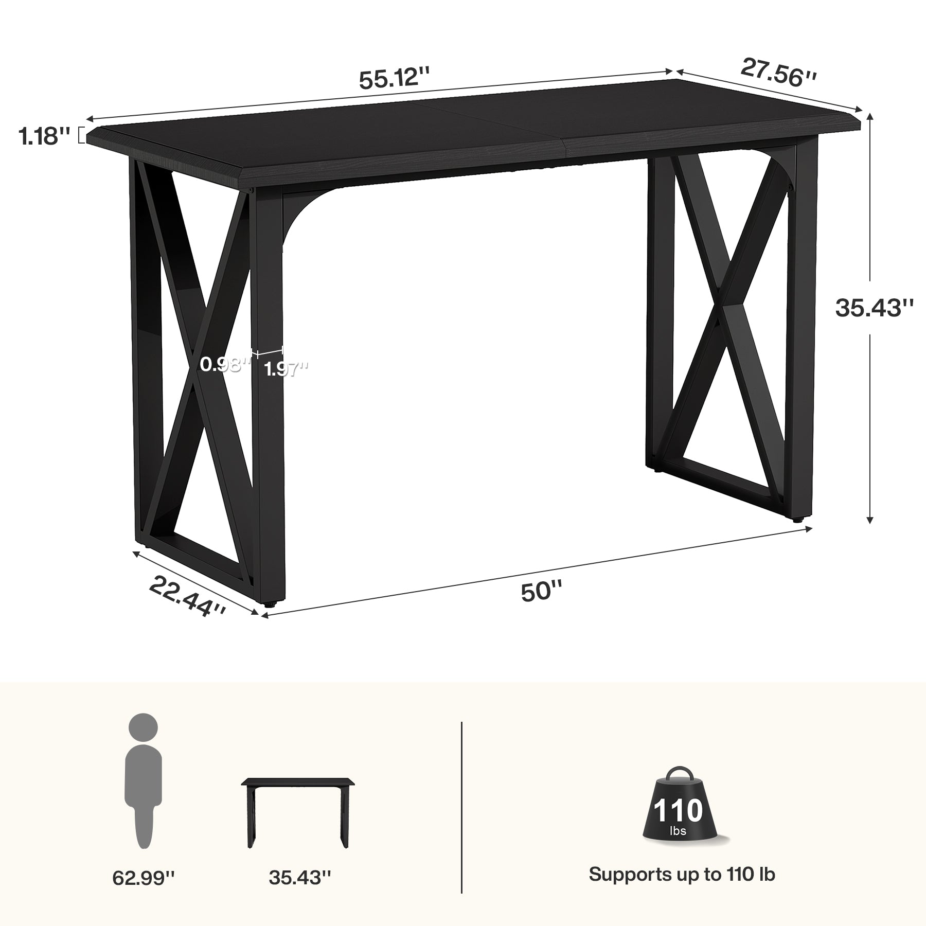 Tribesigns Table de Bar Haute 140 cm avec Base Métallique en X, pour 2 à 4 Personnes