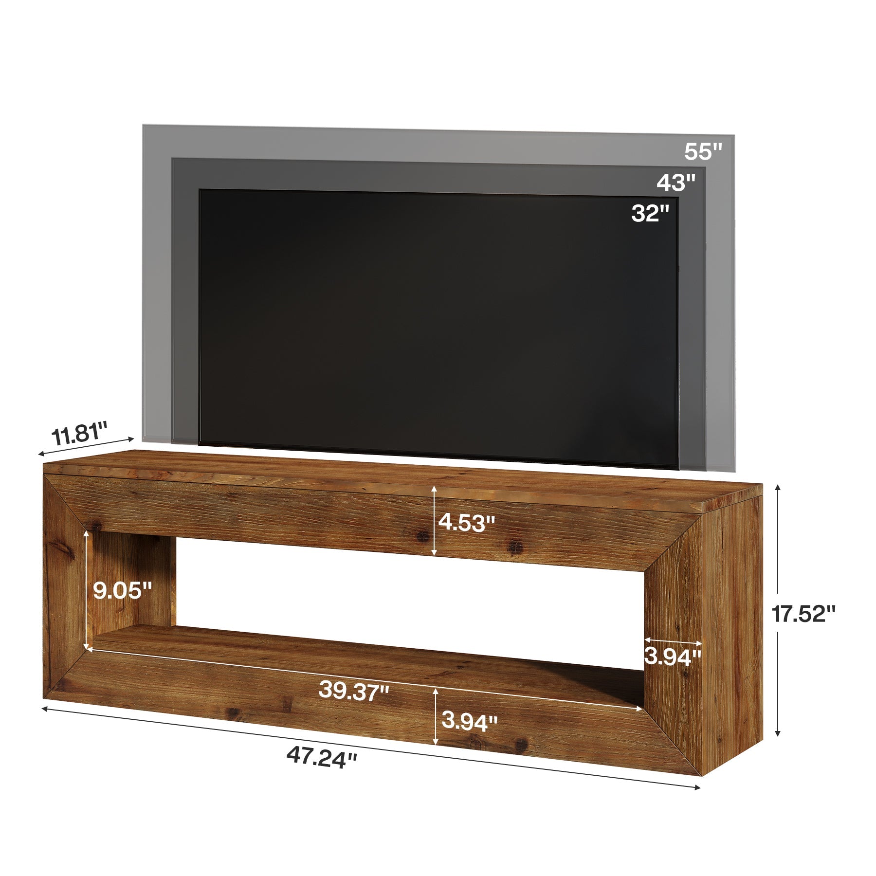Tribesigns Meuble TV de 120 cm en Bois Massif avec Rangement, Meuble Bas Rustique pour Équipements Multimédias