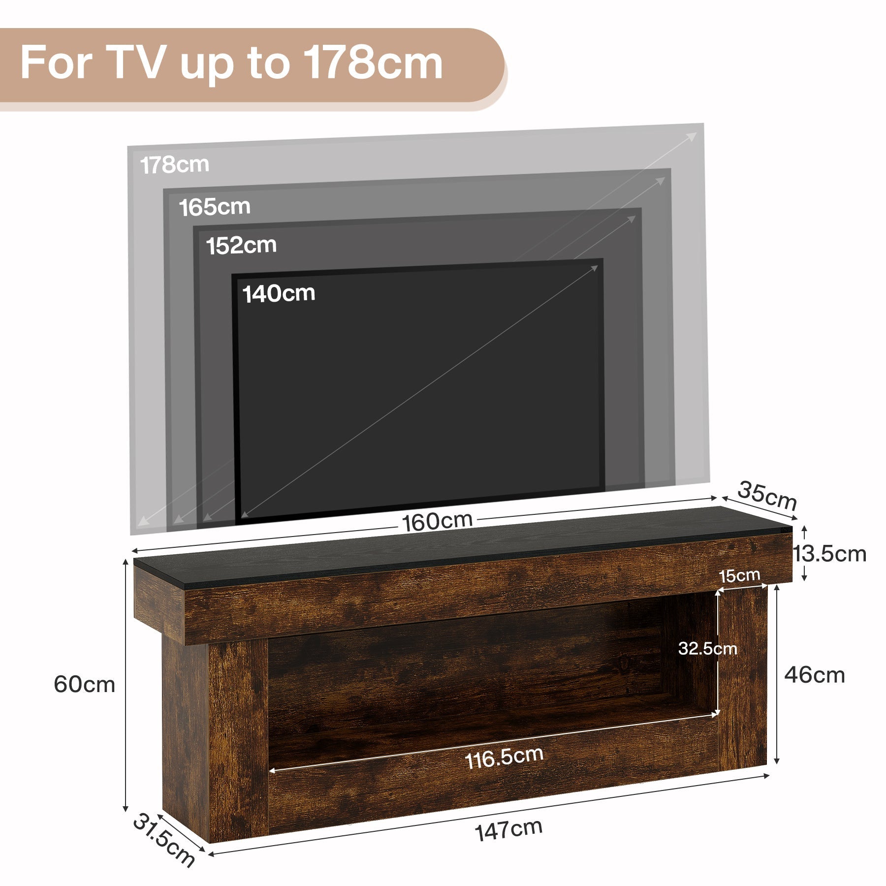 Tribesigns Meuble TV Bas de 160 cm avec Rangement, Meuble TV Moderne pour Téléviseurs de 60 à 70 Pouces