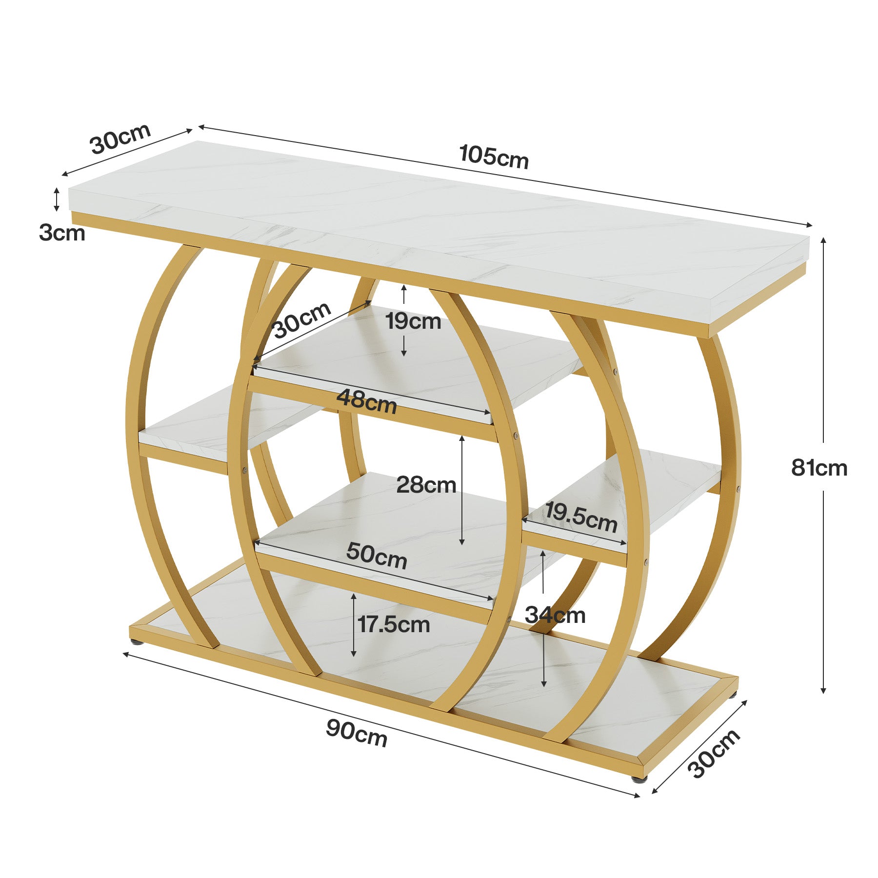 Tribesigns Console 105 cm, Table d’Entrée Étroite à 5 Niveaux avec Plateau Effet Marbre