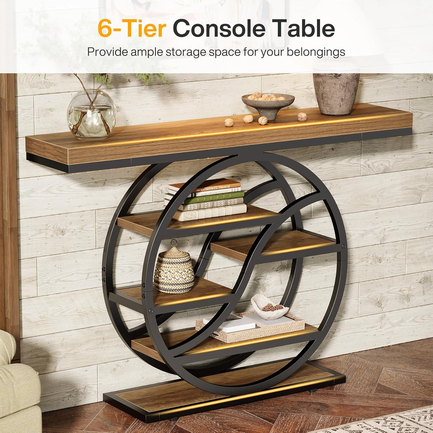 Tribesigns 6-laags salontafel met opbergvakken, 120 cm, voor hal en woonkamer