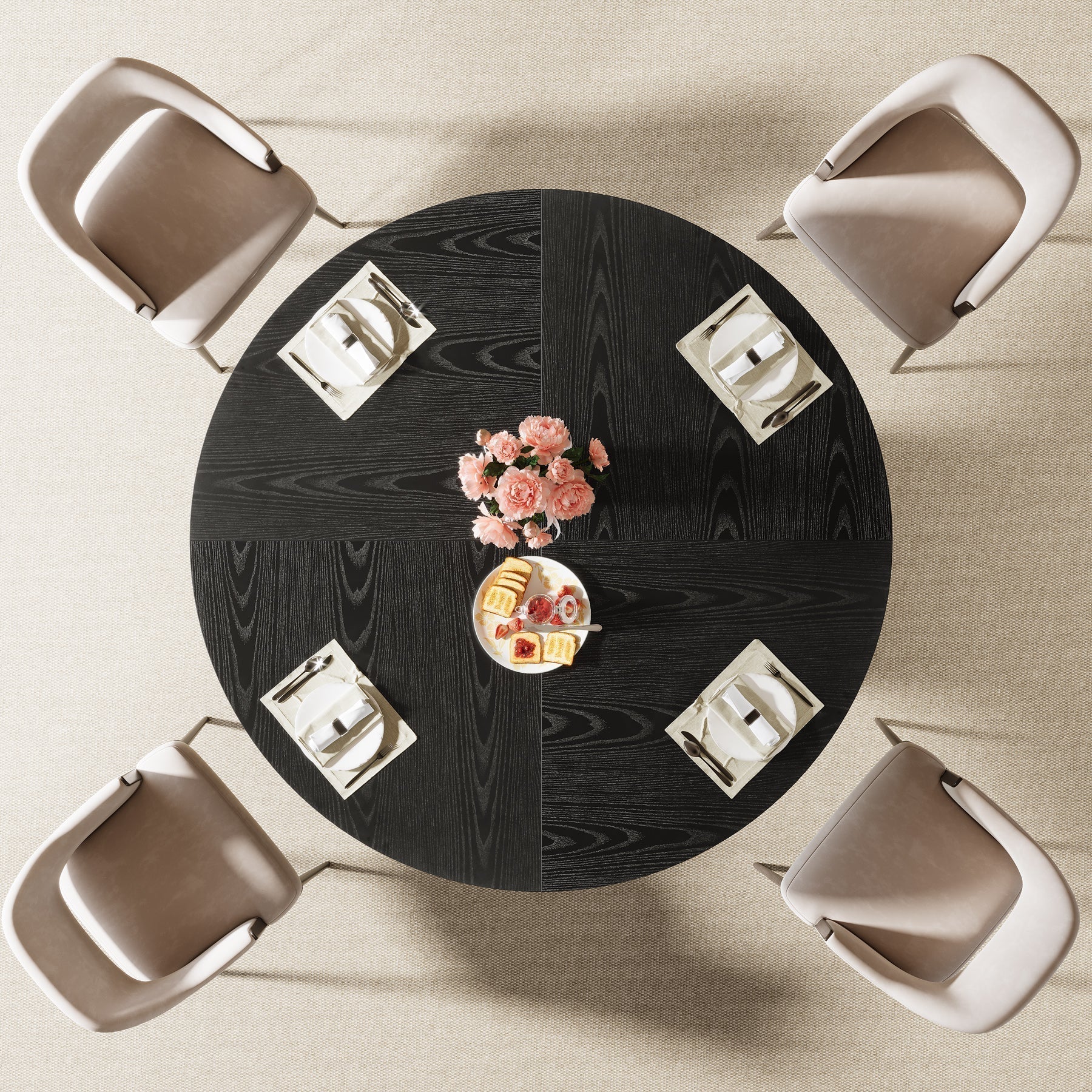 Tribesigns Table de salle à manger ronde noire de 120 cm pour 4 à 6 personnes, Table de cuisine moderne avec piètement en métal