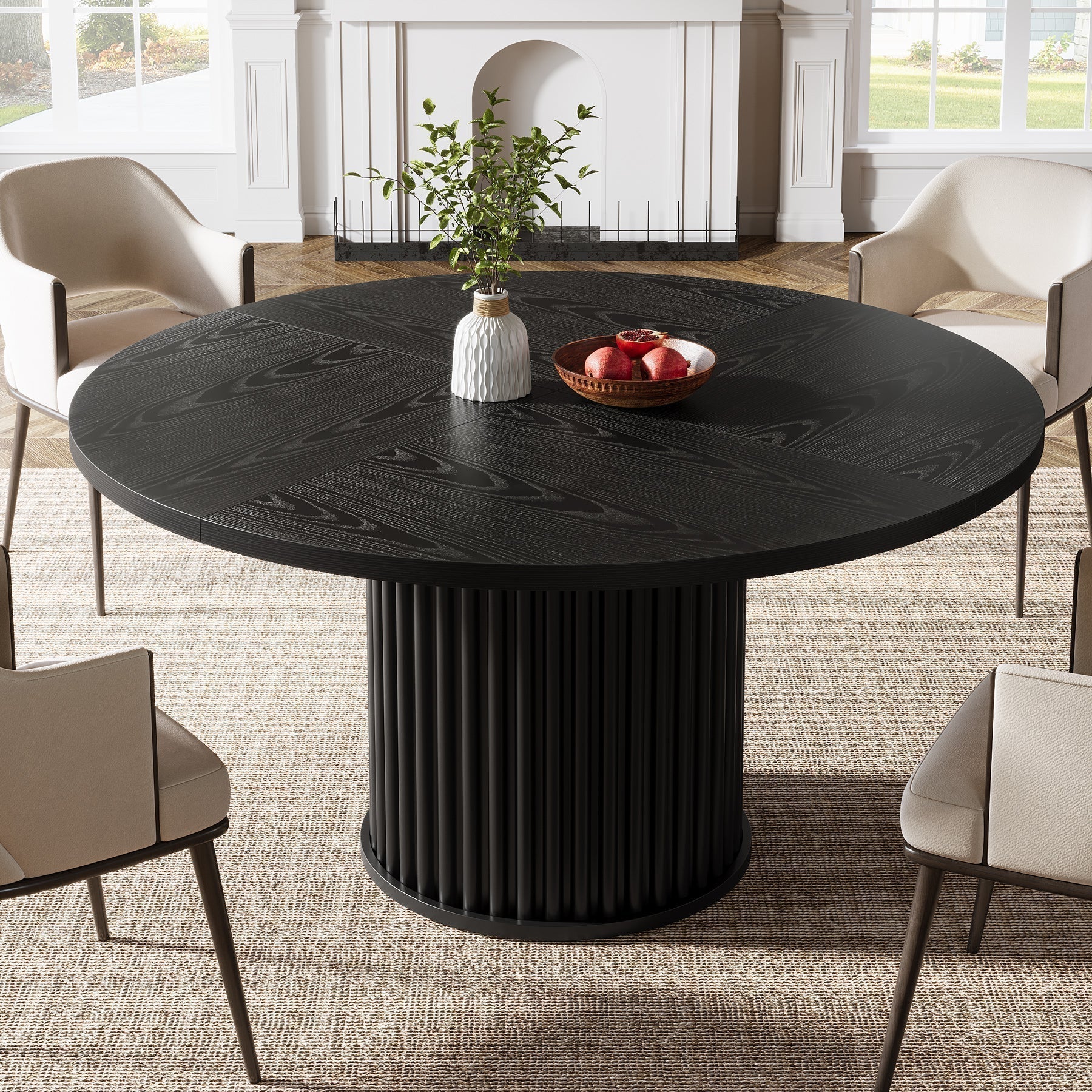 Tribesigns Table à manger ronde de 120 cm, Table de cuisine en bois avec base en métal rainuré robuste
