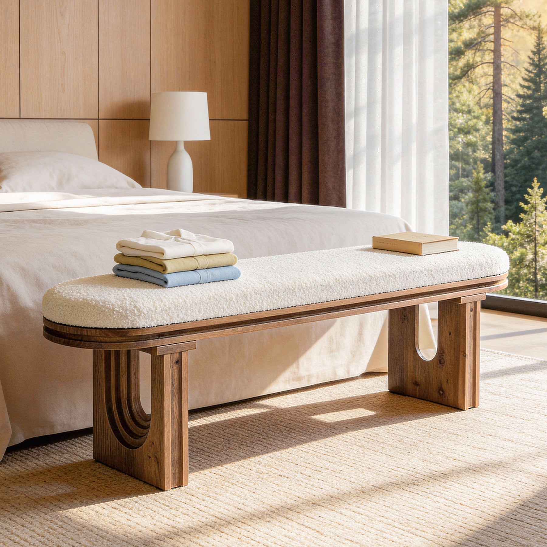 Tribesigns Banc en Bois 120 cm, Banc d’Entrée Moderne avec Assise Rembourrée