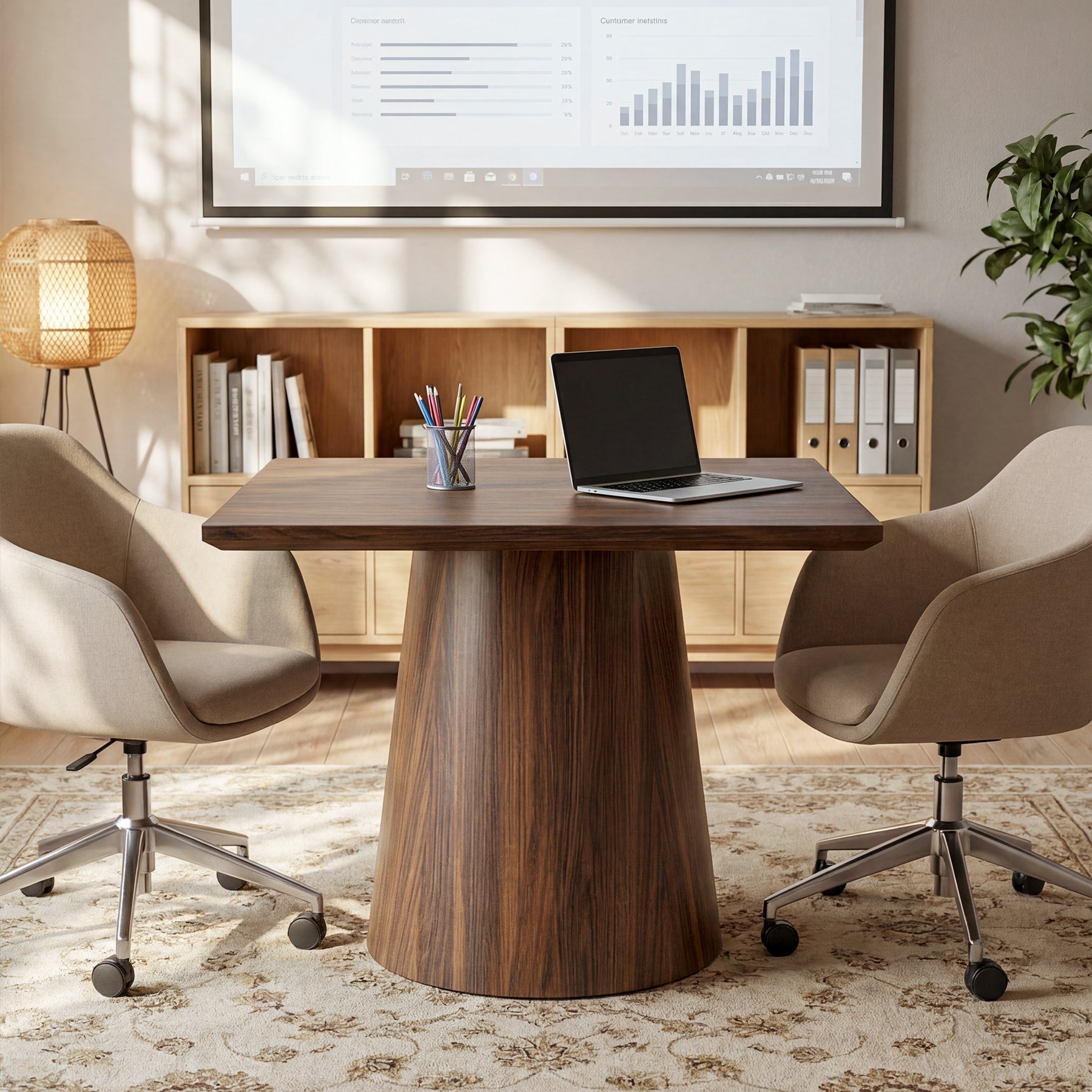 Tribesigns Table de conférence carrée de 80 cm avec plateau épais, Table de bureau en bois pour 4 personnes