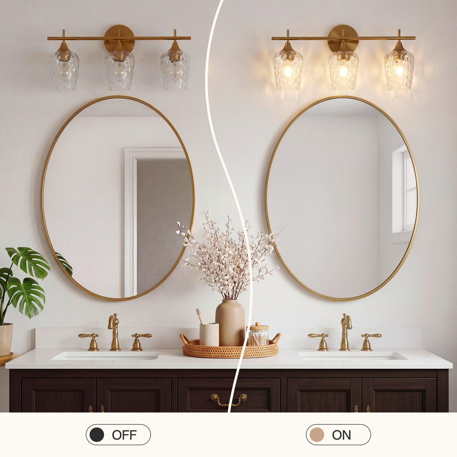 Tribesigns Applique de Salle de Bain à 3 Lumières, Applique Murale Moderne avec Abat-Jour en Verre Ondulé, Culot E27, Ampoules Non Incluses