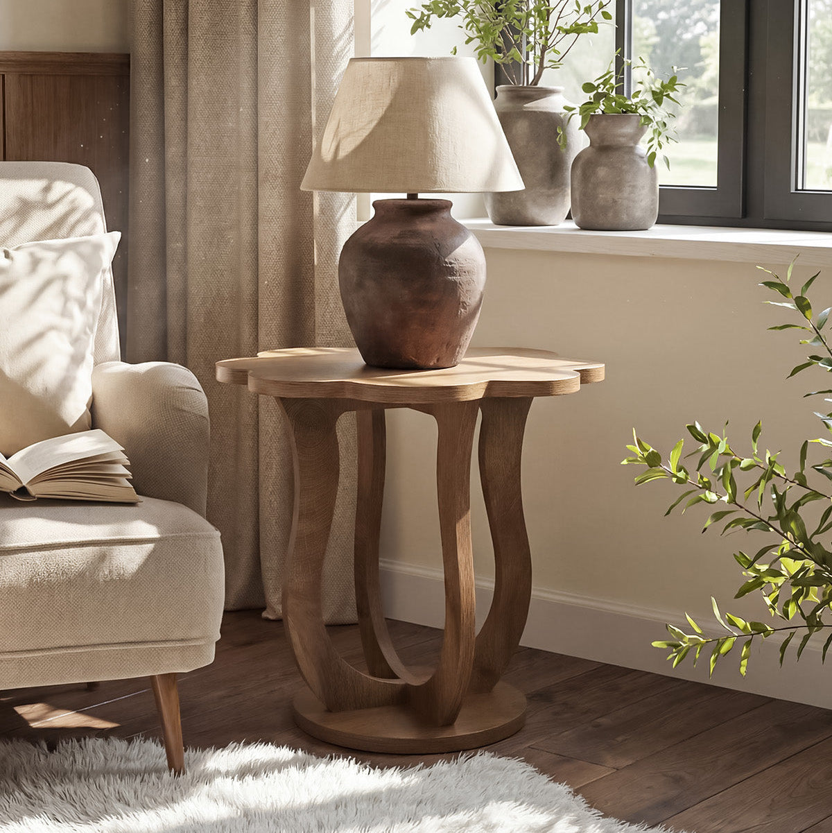 Tribesigns Table d'appoint moderne en forme de fleur, Petite table de chevet avec rangement