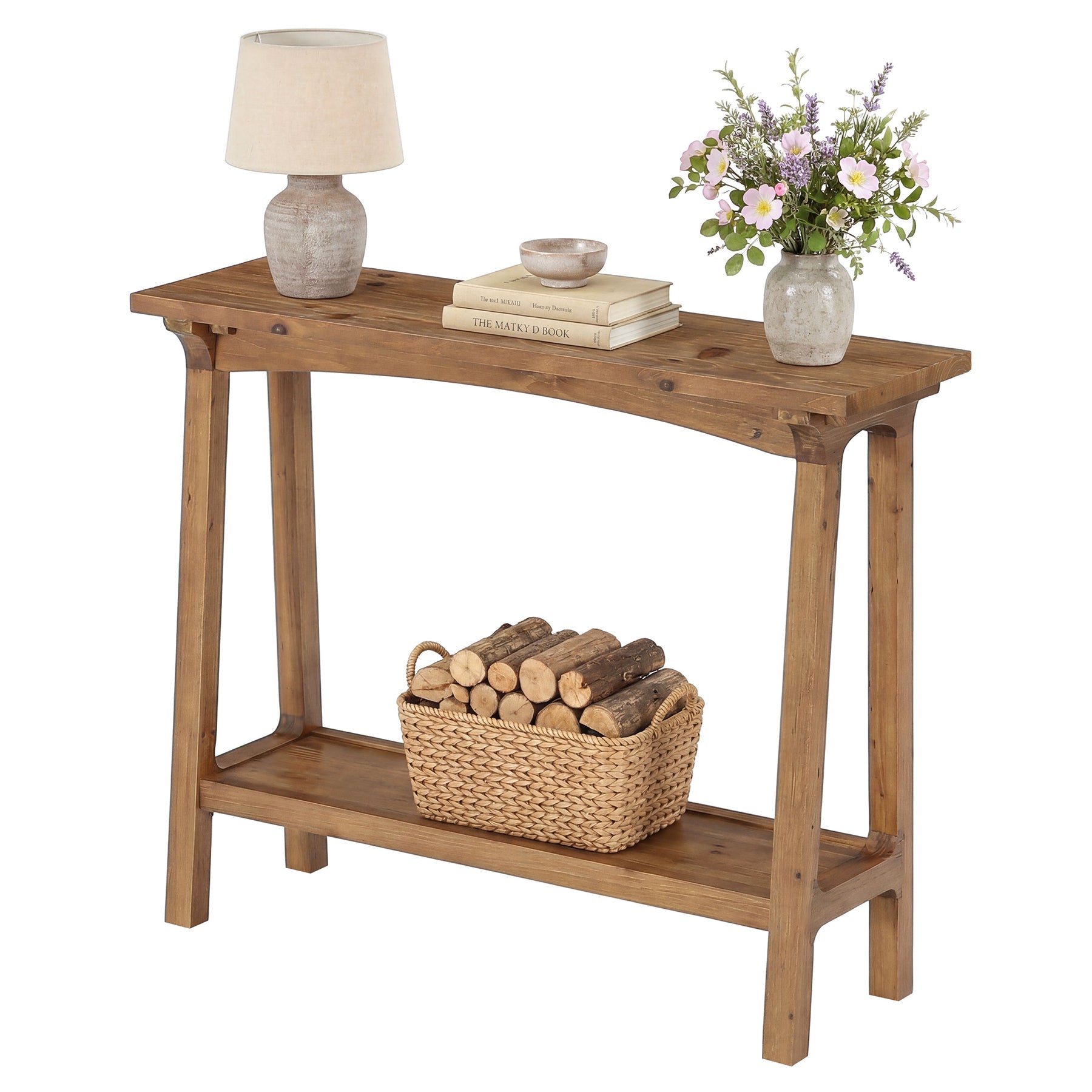 Tribesigns Console en bois massif de 100 cm, Table d'entrée étroite avec 2 étagères pour le hall d'entrée et le salon