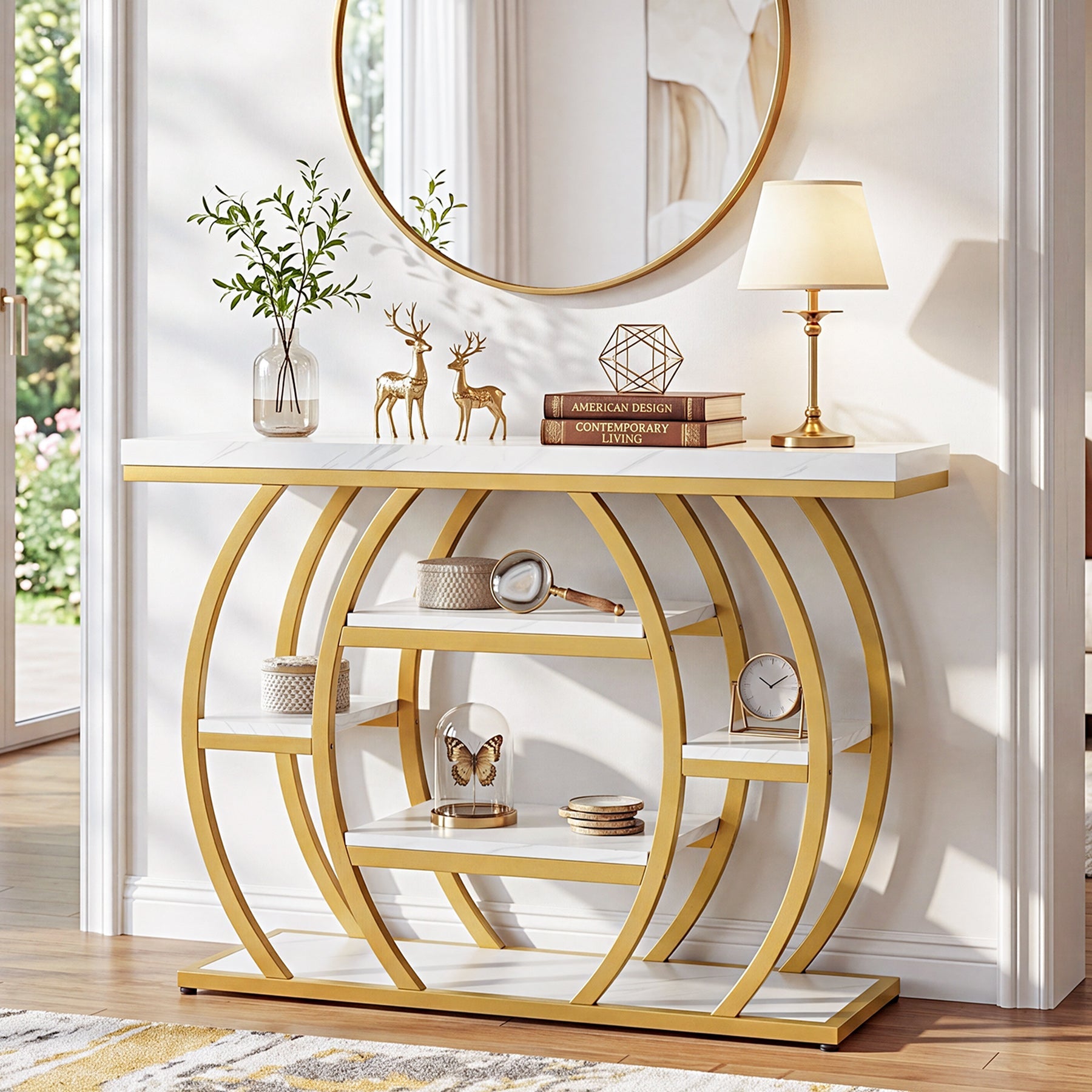 Tribesigns Console 105 cm, Table d’Entrée Étroite à 5 Niveaux avec Plateau Effet Marbre