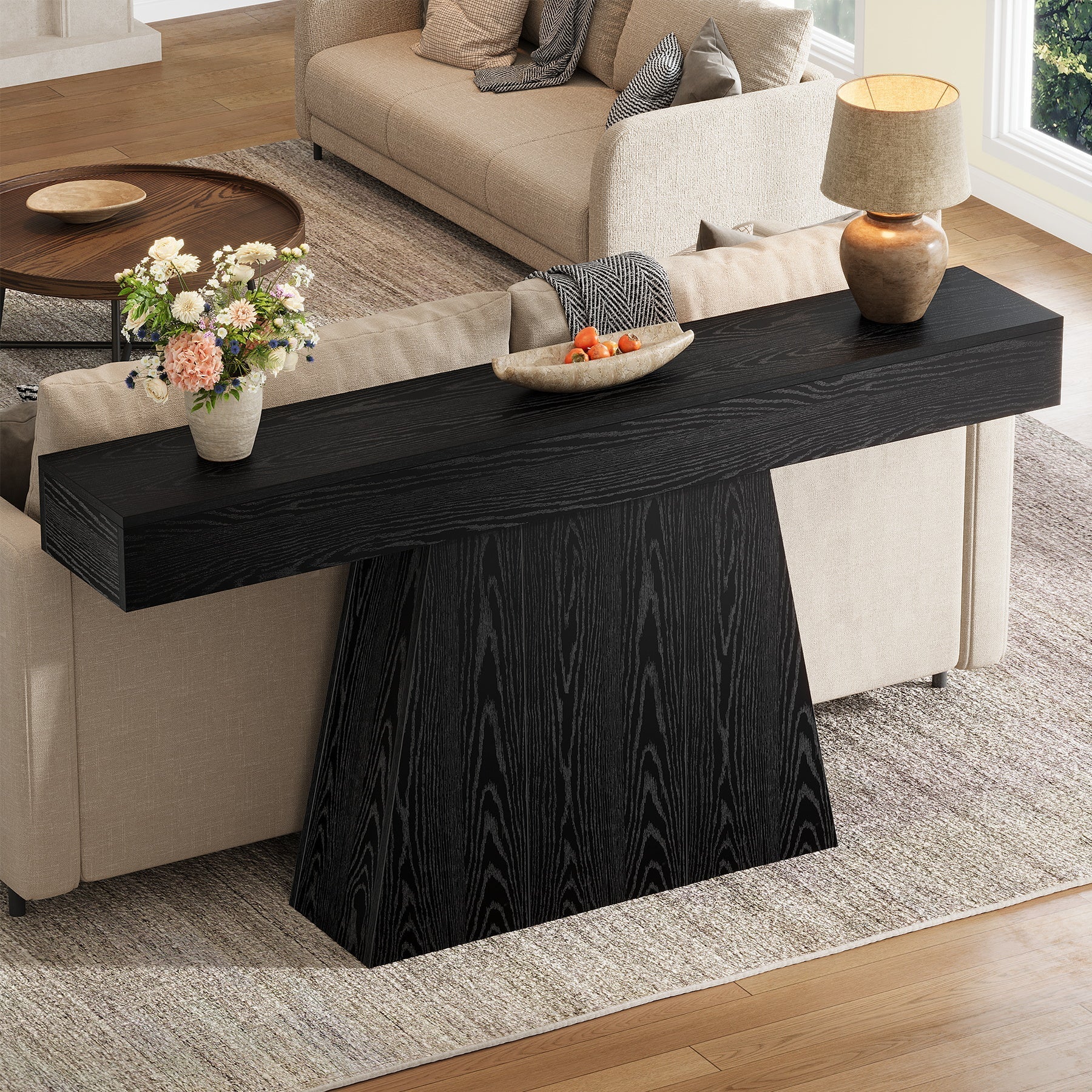 Tribesigns Console de 160 cm, Table d'entrée étroite de style campagnard avec piètement trapézoïdal