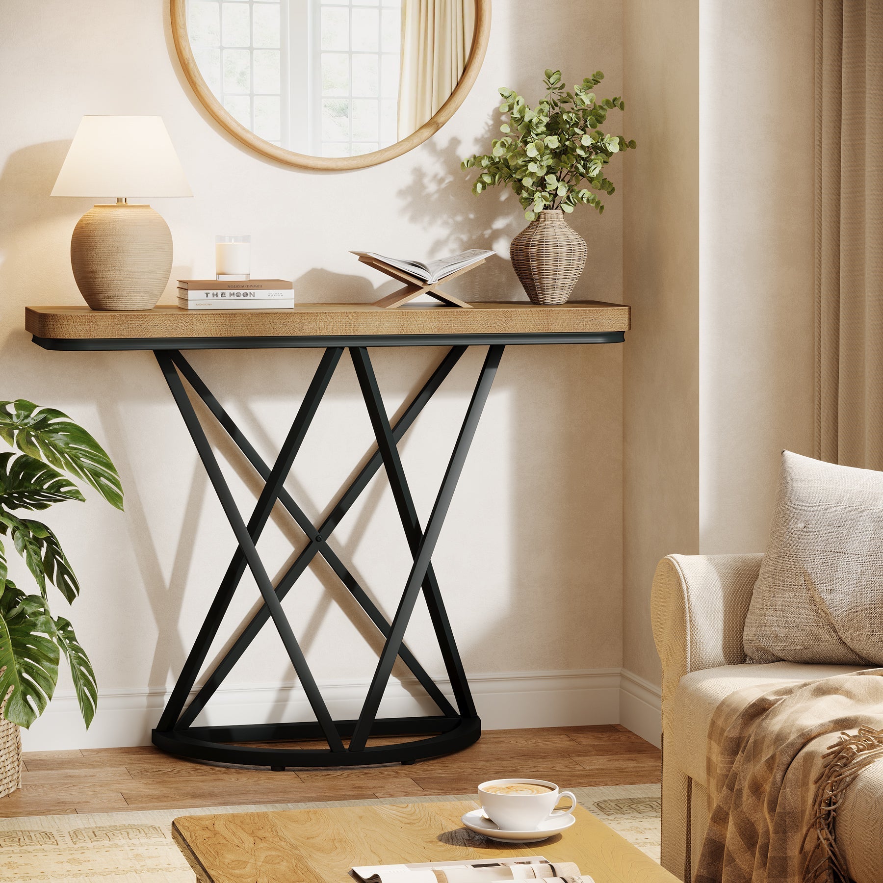 Tribesigns Console industrielle de 105 cm, Table d'entrée étroite avec piètement géométrique en métal