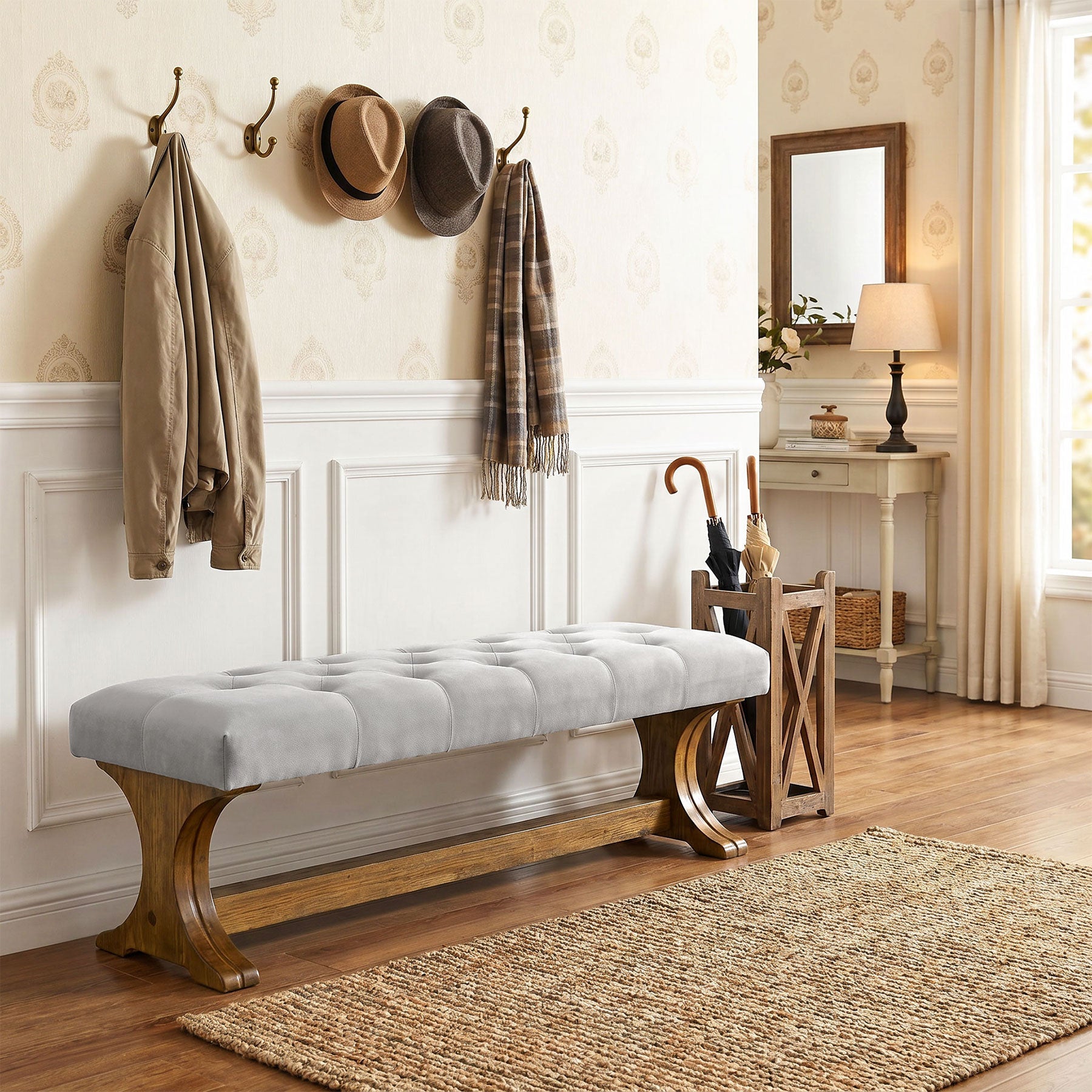 Tribesigns Banc Rembourré 140 cm en Bois Massif, Style Country pour Entrée