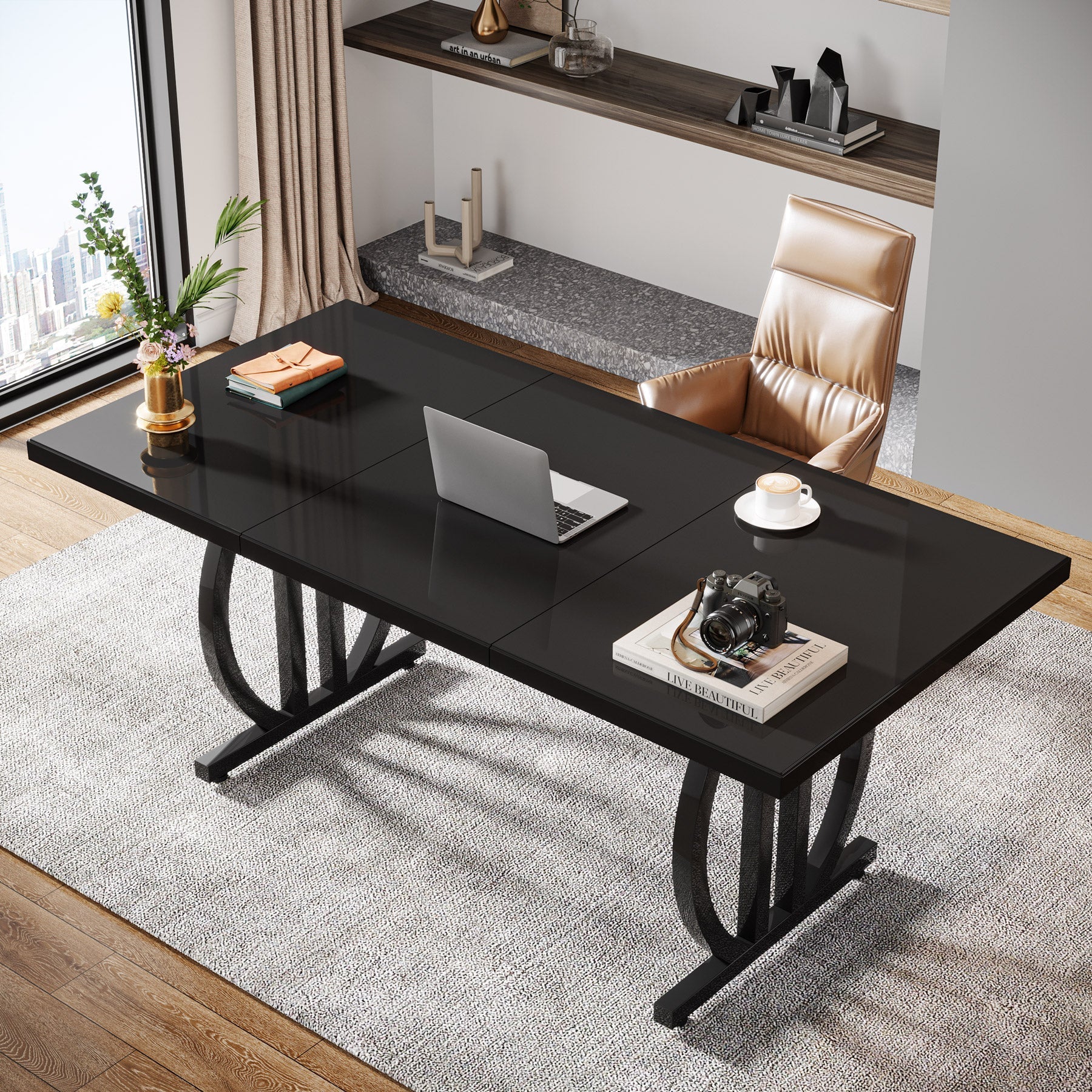 Tribesigns Bureau de direction, Bureau d'ordinateur moderne avec base géométrique en métal