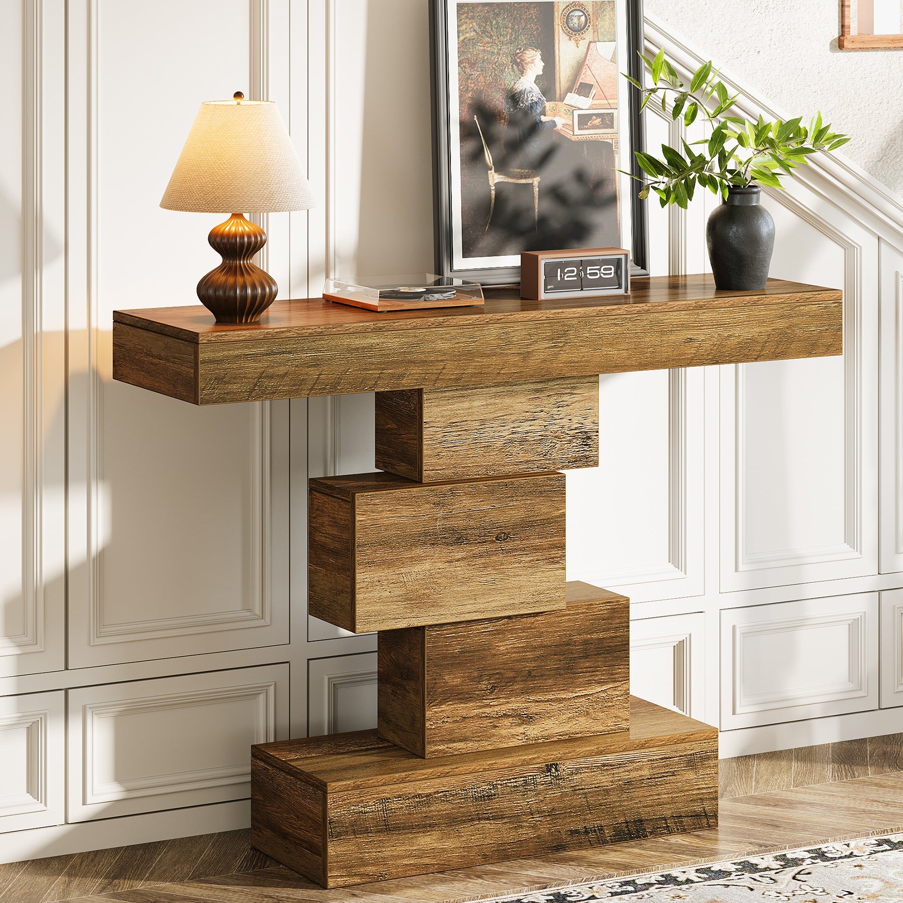 Tribesigns Console de 108 cm, Table de canapé en bois Table d'appoint avec base géométrique