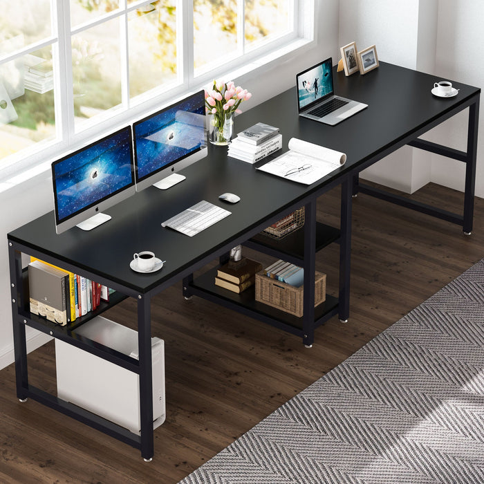 Tribesigns Bureau avec Rangement, 200 cm Bureau d'Ordinateur Double pour Deux Personnes, Bureau d'écriture Rustique avec étagère