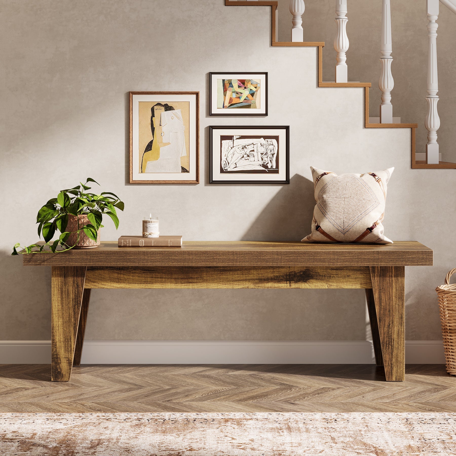 Tribesigns Banc Rustique en Bois de 140 cm avec Assise Épaisse, Long Banc Idéal pour l’Entrée