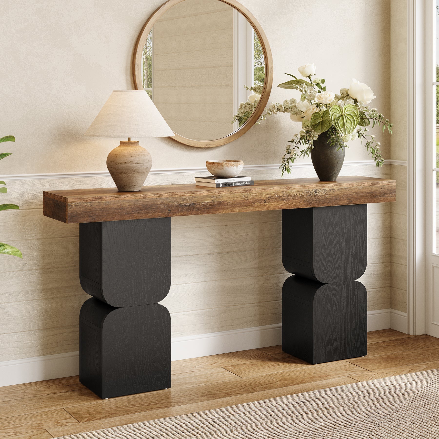 Tribesigns Console de 160 cm à design bicolore, table derrière canapé