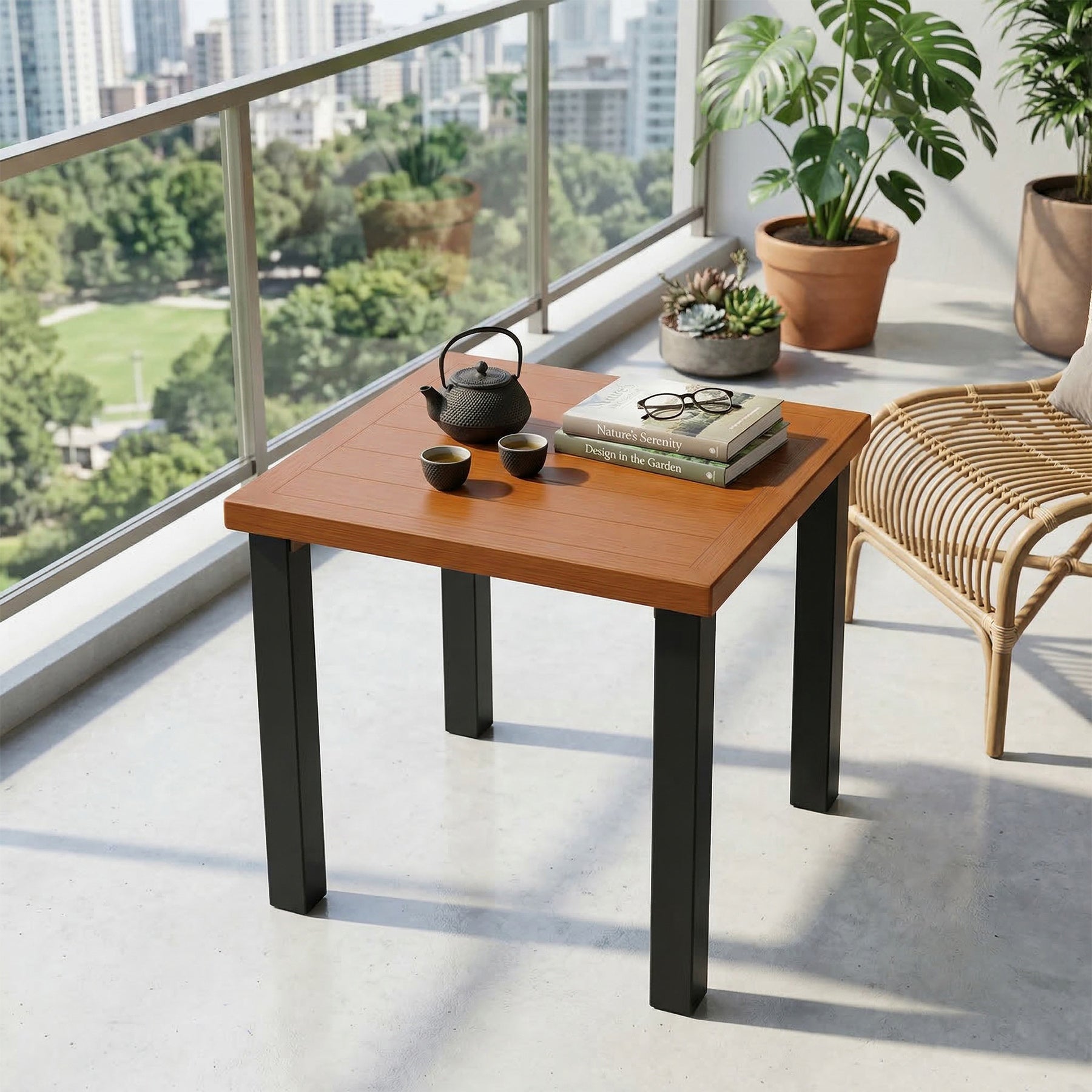 Tribesigns Table d'appoint d'extérieur résistante aux intempéries, Table de balcon aspect bois