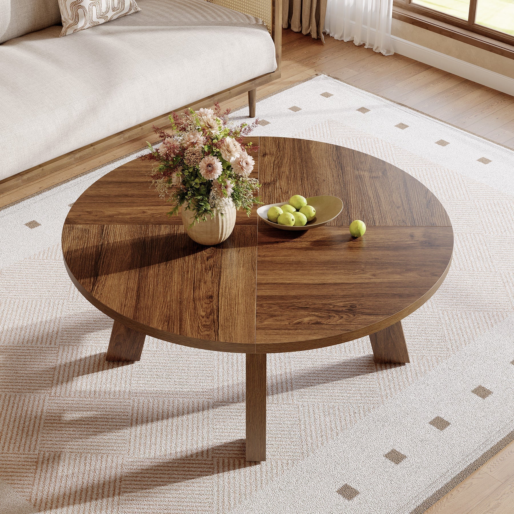 Tribesigns Table basse ronde de style moderne du milieu du siècle 100 cm avec traverses en bois