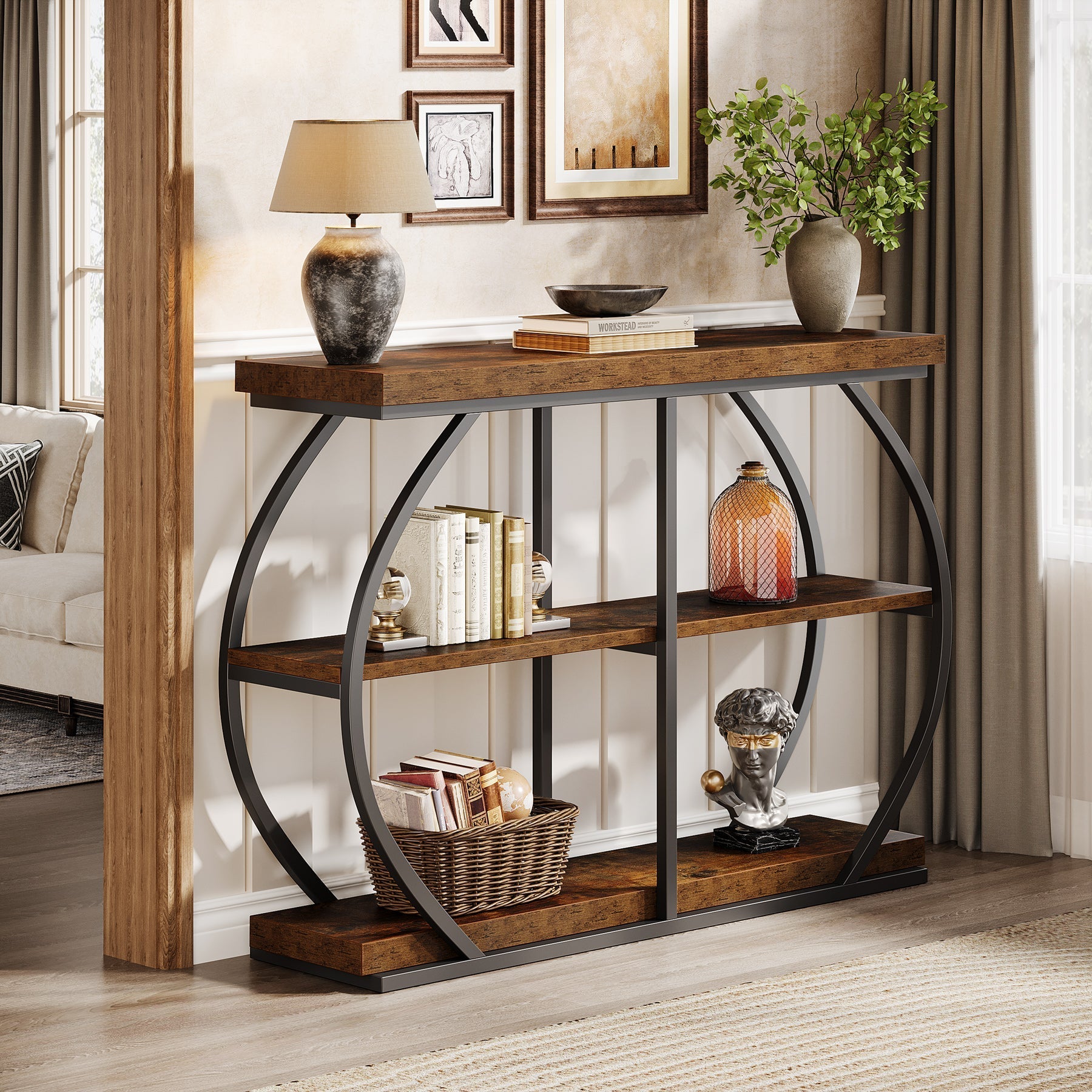 Tribesigns Consoletafel van 105 cm, 3-laags haltafel met boogframe